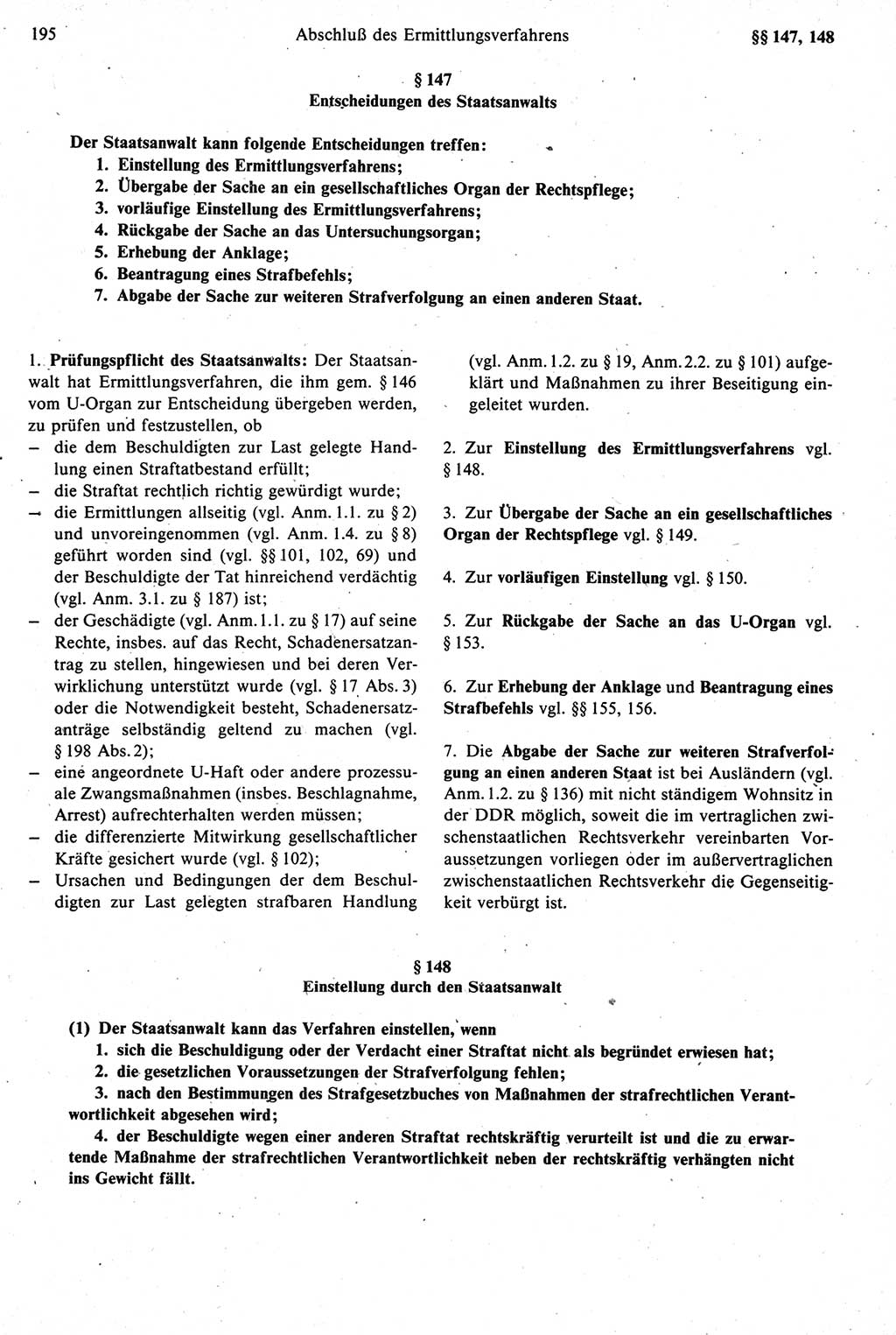 Strafprozeßrecht der DDR [Deutsche Demokratische Republik], Kommentar zur Strafprozeßordnung (StPO) 1987, Seite 195 (Strafprozeßr. DDR Komm. StPO 1987, S. 195)