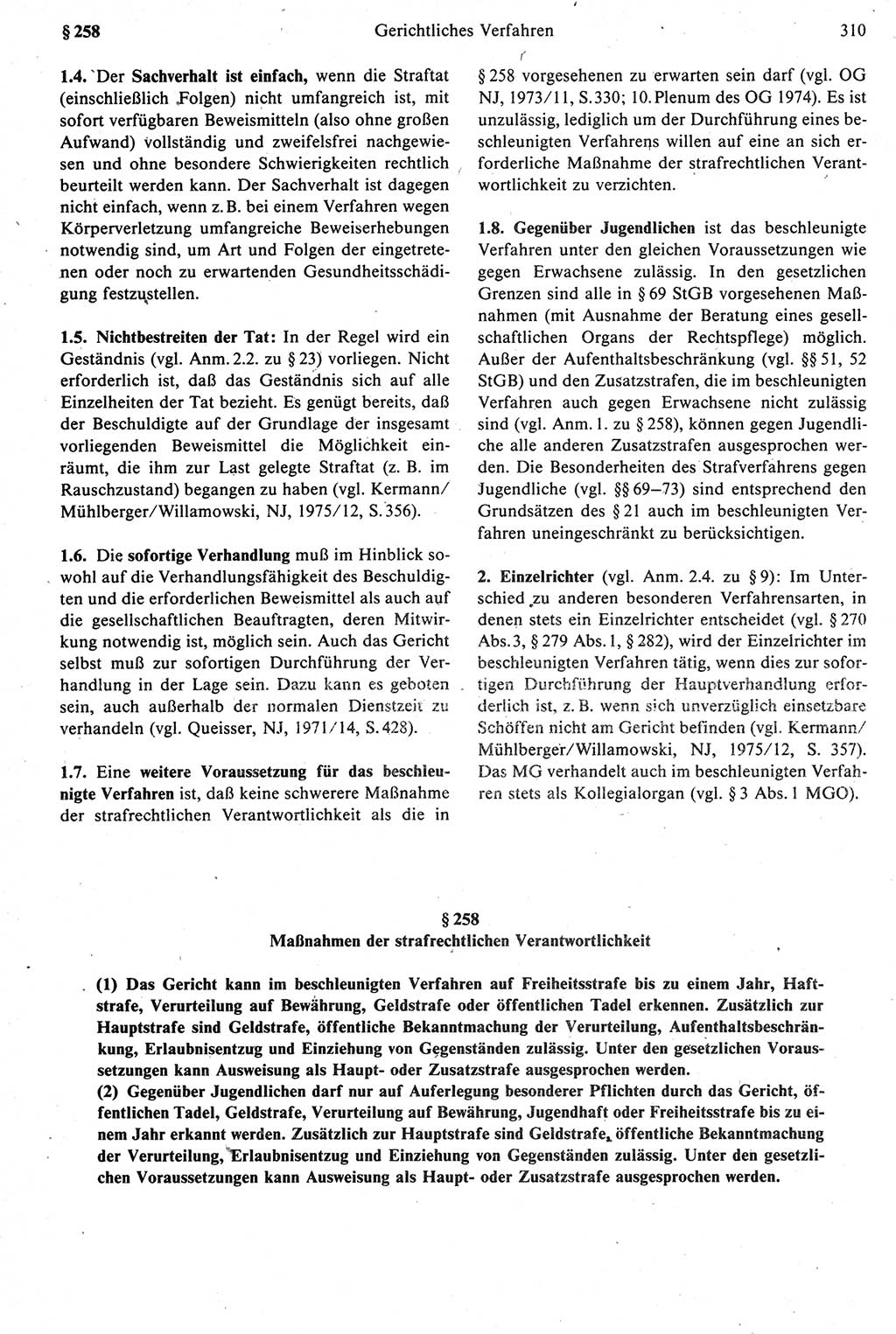 Strafprozeßrecht der DDR [Deutsche Demokratische Republik], Kommentar zur Strafprozeßordnung (StPO) 1987, Seite 310 (Strafprozeßr. DDR Komm. StPO 1987, S. 310)