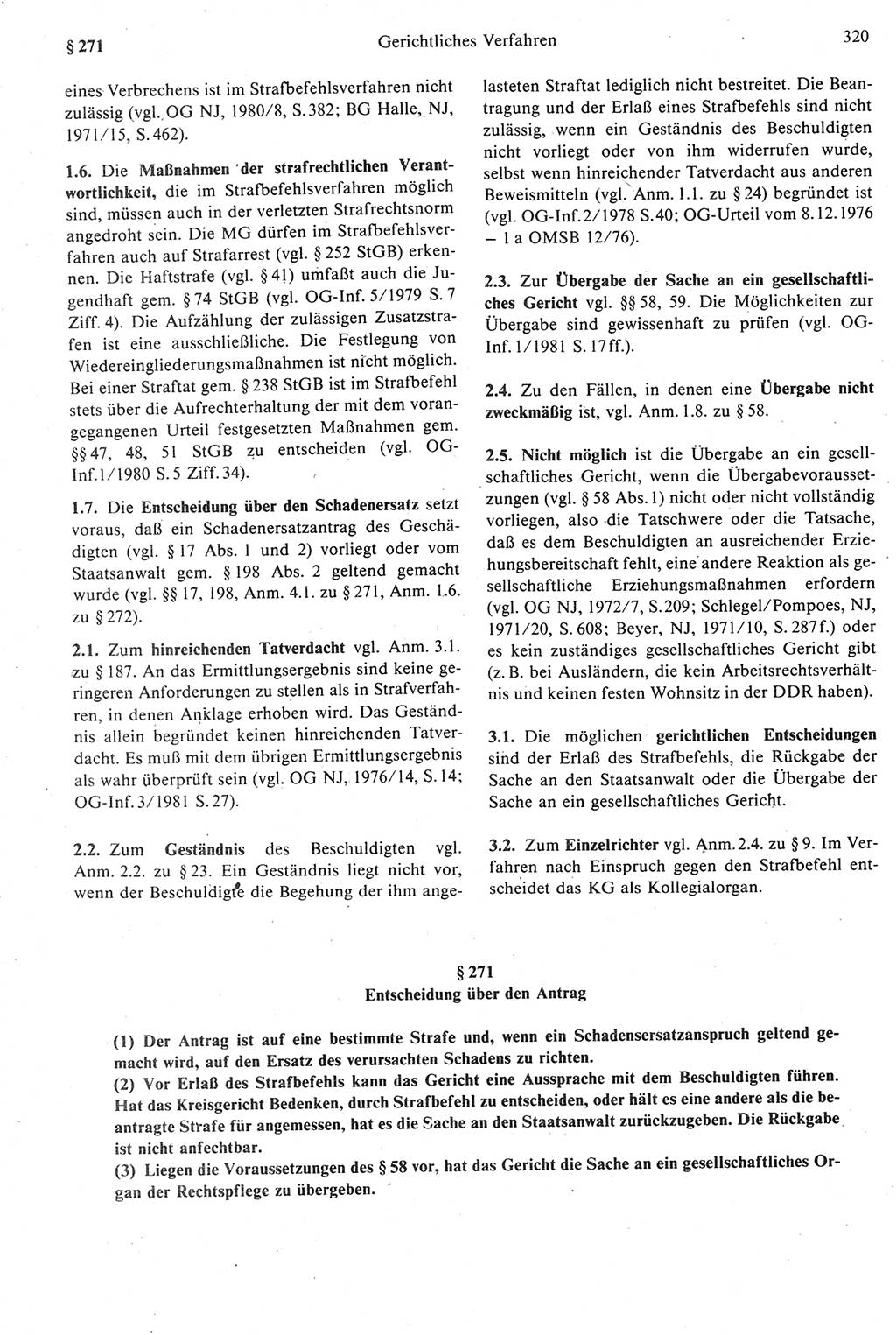 Strafprozeßrecht der DDR [Deutsche Demokratische Republik], Kommentar zur Strafprozeßordnung (StPO) 1987, Seite 320 (Strafprozeßr. DDR Komm. StPO 1987, S. 320)