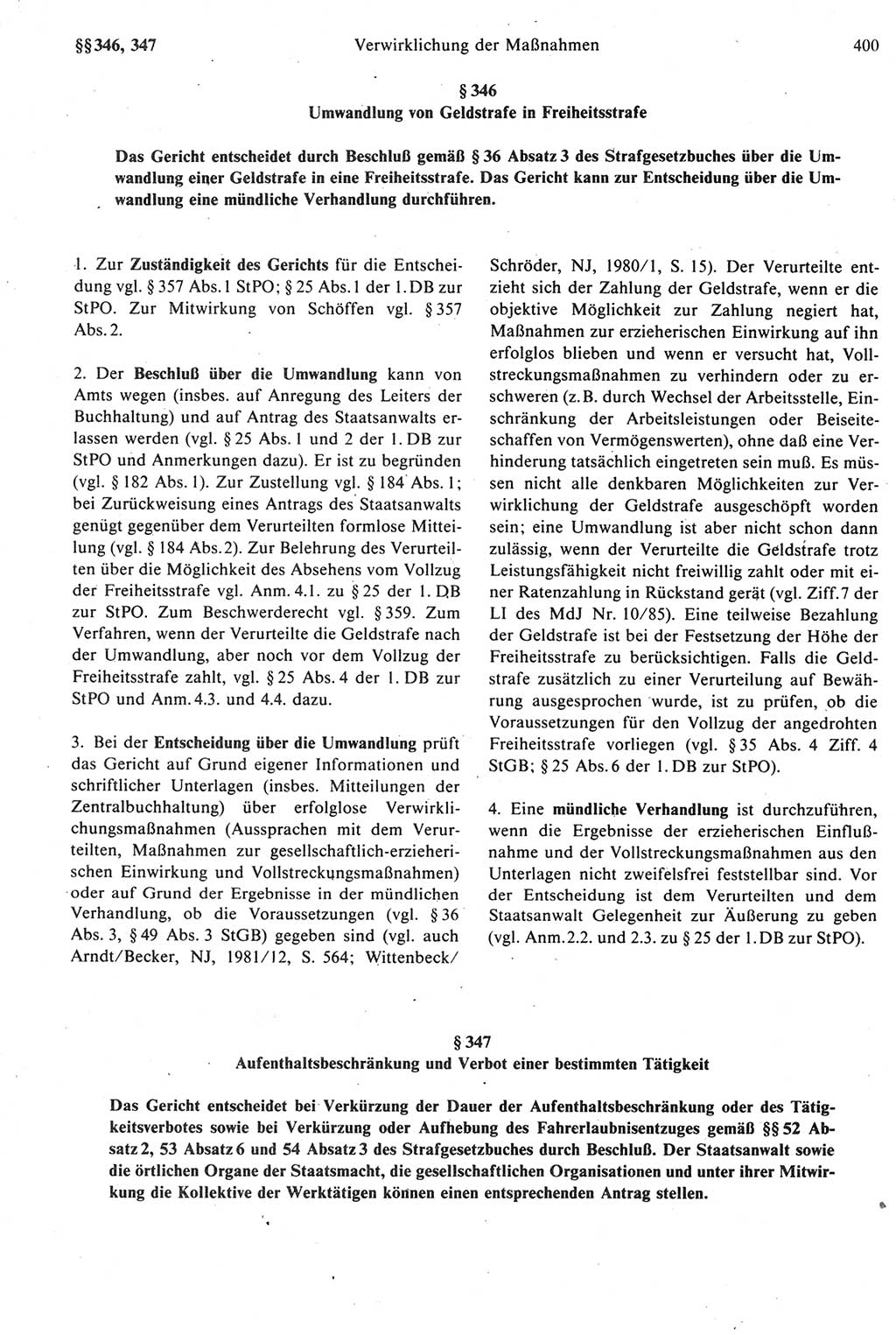 Strafprozeßrecht der DDR [Deutsche Demokratische Republik], Kommentar zur Strafprozeßordnung (StPO) 1987, Seite 400 (Strafprozeßr. DDR Komm. StPO 1987, S. 400)