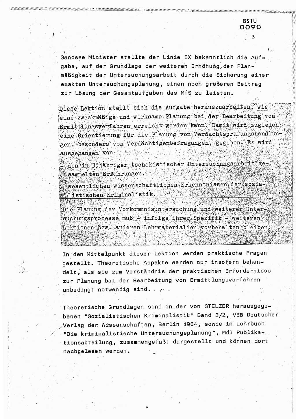 Lektion Ministerium für Staatssicherheit (MfS) [Deutsche Demokratische Republik (DDR)], Hauptabteilung (HA) Ⅸ, Berlin 1987, Seite 3 (Lekt. Pln. Bearb. EV MfS DDR HA Ⅸ /87 1987, S. 3)