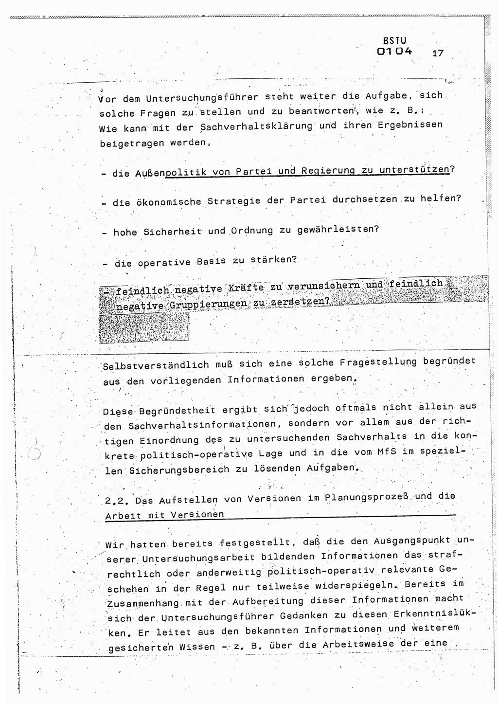Lektion Ministerium für Staatssicherheit (MfS) [Deutsche Demokratische Republik (DDR)], Hauptabteilung (HA) Ⅸ, Berlin 1987, Seite 17 (Lekt. Pln. Bearb. EV MfS DDR HA Ⅸ /87 1987, S. 17)