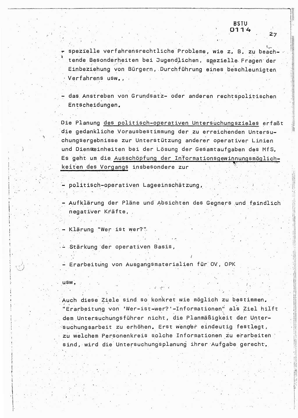 Lektion Ministerium für Staatssicherheit (MfS) [Deutsche Demokratische Republik (DDR)], Hauptabteilung (HA) Ⅸ, Berlin 1987, Seite 27 (Lekt. Pln. Bearb. EV MfS DDR HA Ⅸ /87 1987, S. 27)