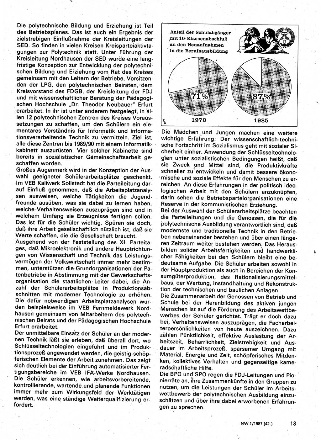 Neuer Weg (NW), Organ des Zentralkomitees (ZK) der SED (Sozialistische Einheitspartei Deutschlands) für Fragen des Parteilebens, 42. Jahrgang [Deutsche Demokratische Republik (DDR)] 1987, Seite 13 (NW ZK SED DDR 1987, S. 13)