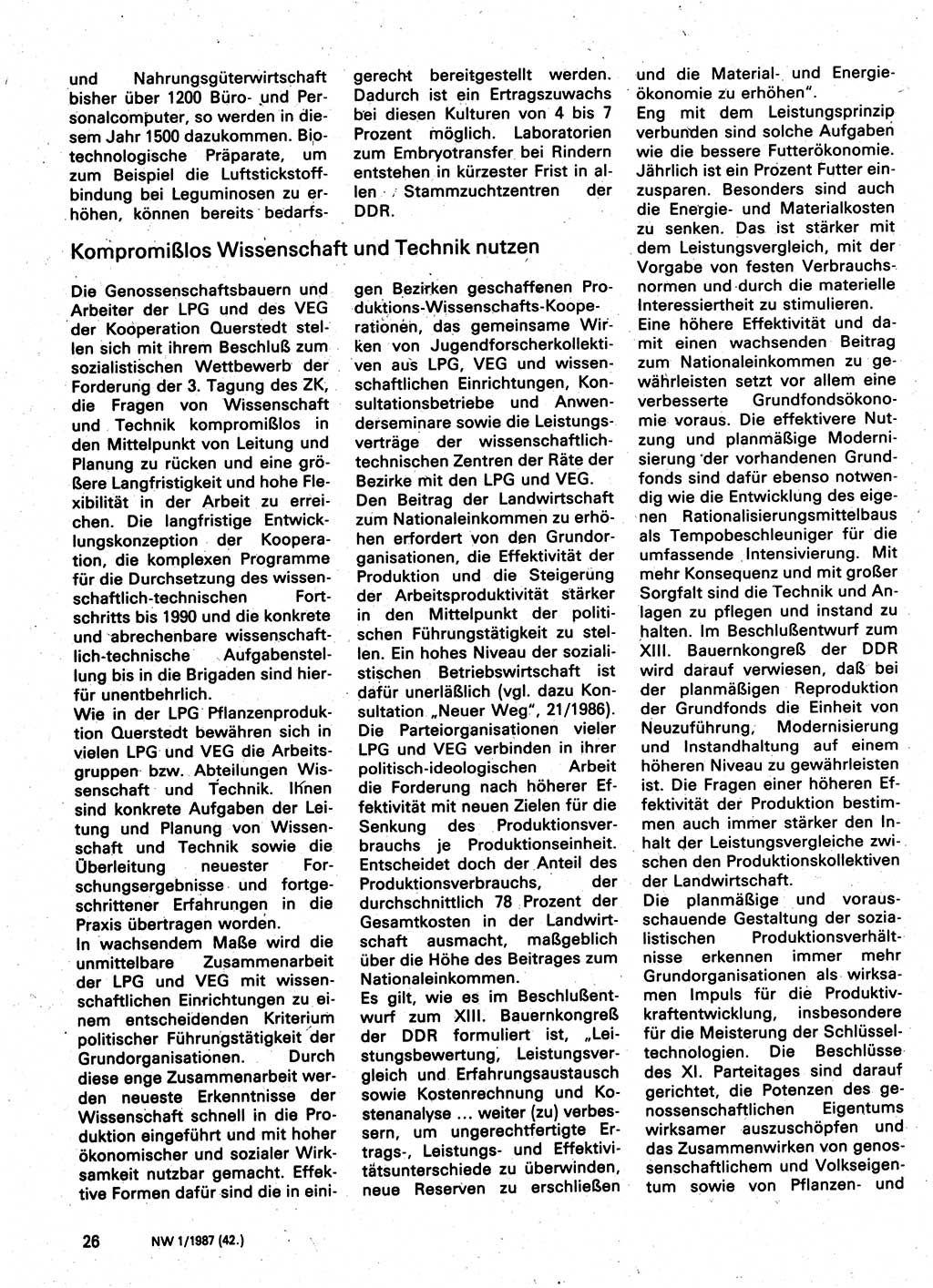 Neuer Weg (NW), Organ des Zentralkomitees (ZK) der SED (Sozialistische Einheitspartei Deutschlands) für Fragen des Parteilebens, 42. Jahrgang [Deutsche Demokratische Republik (DDR)] 1987, Seite 26 (NW ZK SED DDR 1987, S. 26)