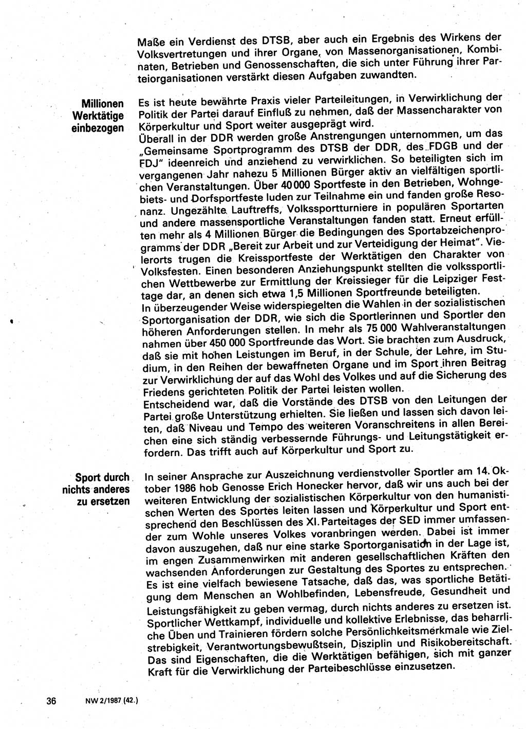 Neuer Weg (NW), Organ des Zentralkomitees (ZK) der SED (Sozialistische Einheitspartei Deutschlands) für Fragen des Parteilebens, 42. Jahrgang [Deutsche Demokratische Republik (DDR)] 1987, Seite 36 (NW ZK SED DDR 1987, S. 36)