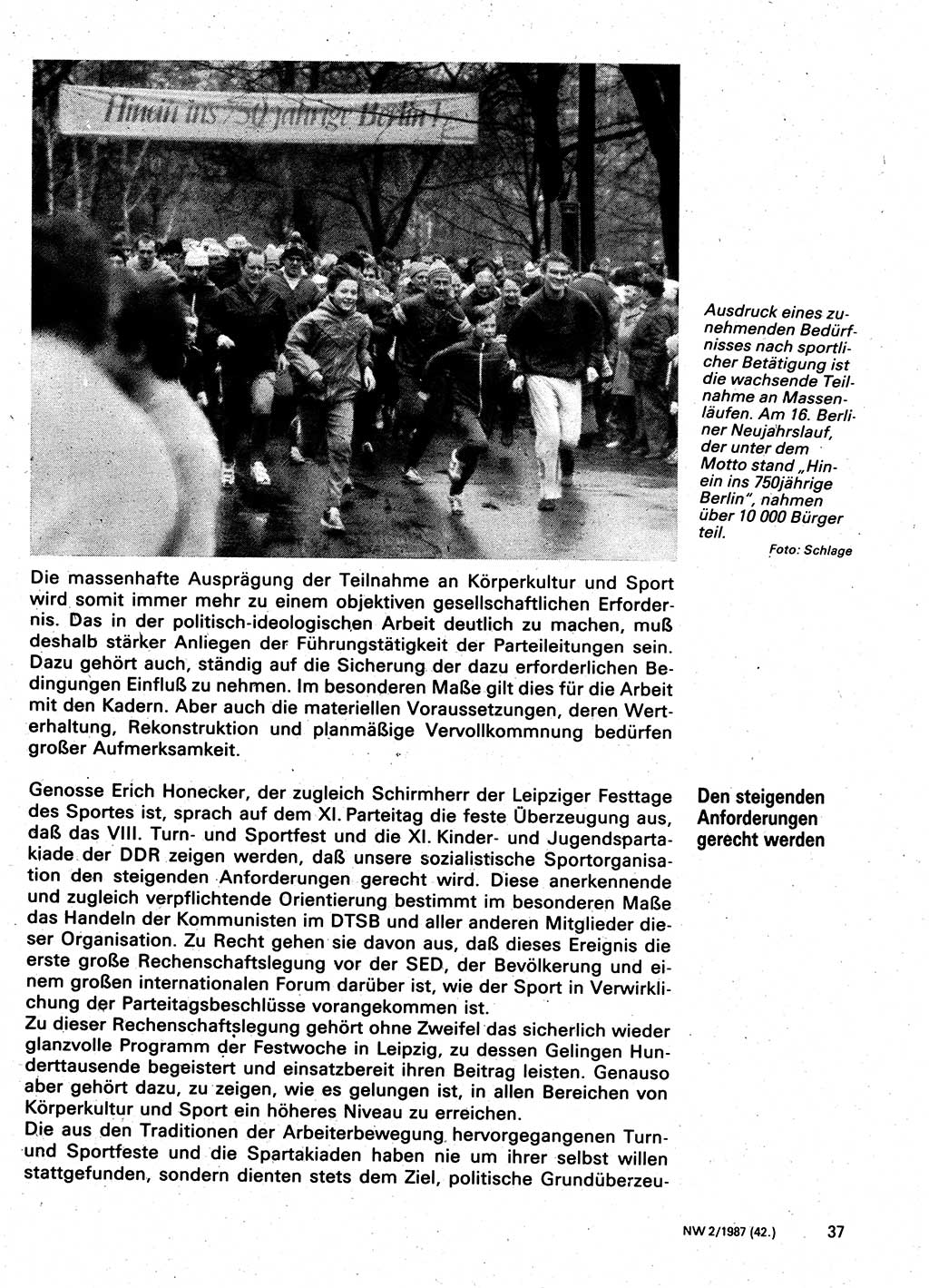 Neuer Weg (NW), Organ des Zentralkomitees (ZK) der SED (Sozialistische Einheitspartei Deutschlands) für Fragen des Parteilebens, 42. Jahrgang [Deutsche Demokratische Republik (DDR)] 1987, Seite 37 (NW ZK SED DDR 1987, S. 37)