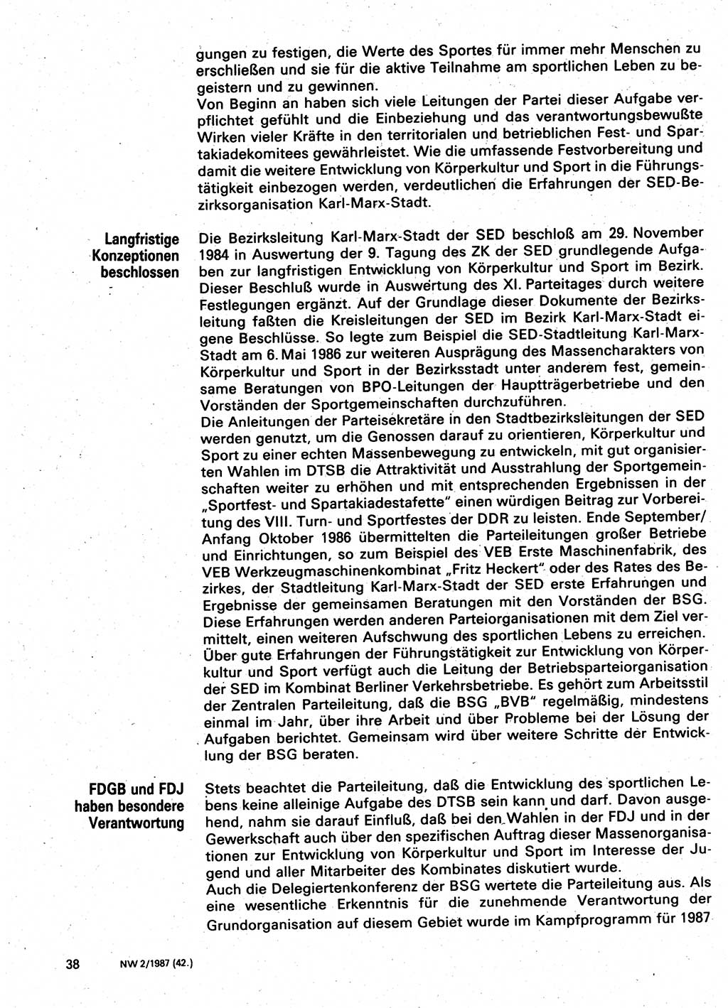 Neuer Weg (NW), Organ des Zentralkomitees (ZK) der SED (Sozialistische Einheitspartei Deutschlands) für Fragen des Parteilebens, 42. Jahrgang [Deutsche Demokratische Republik (DDR)] 1987, Seite 38 (NW ZK SED DDR 1987, S. 38)