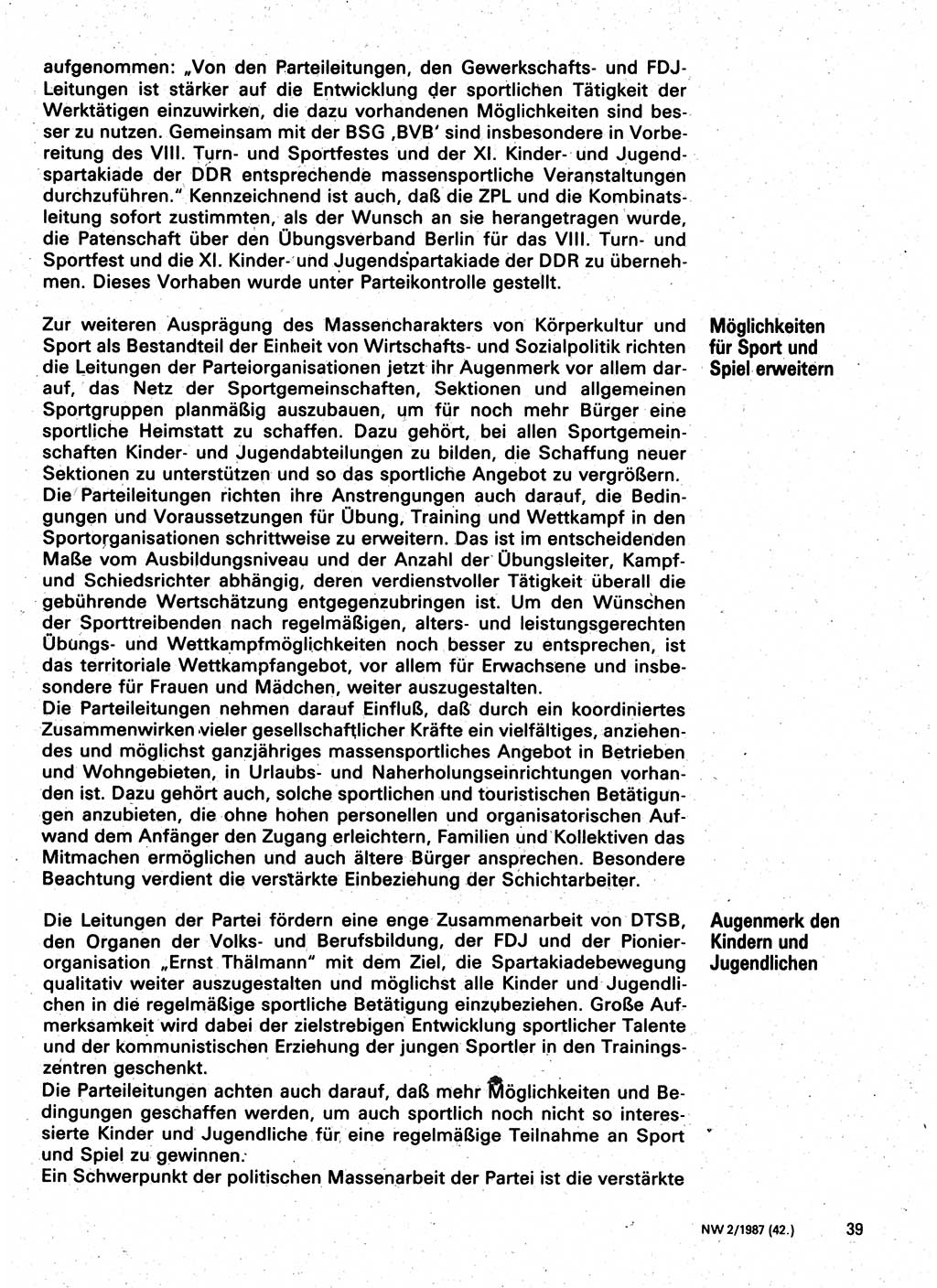 Neuer Weg (NW), Organ des Zentralkomitees (ZK) der SED (Sozialistische Einheitspartei Deutschlands) für Fragen des Parteilebens, 42. Jahrgang [Deutsche Demokratische Republik (DDR)] 1987, Seite 39 (NW ZK SED DDR 1987, S. 39)