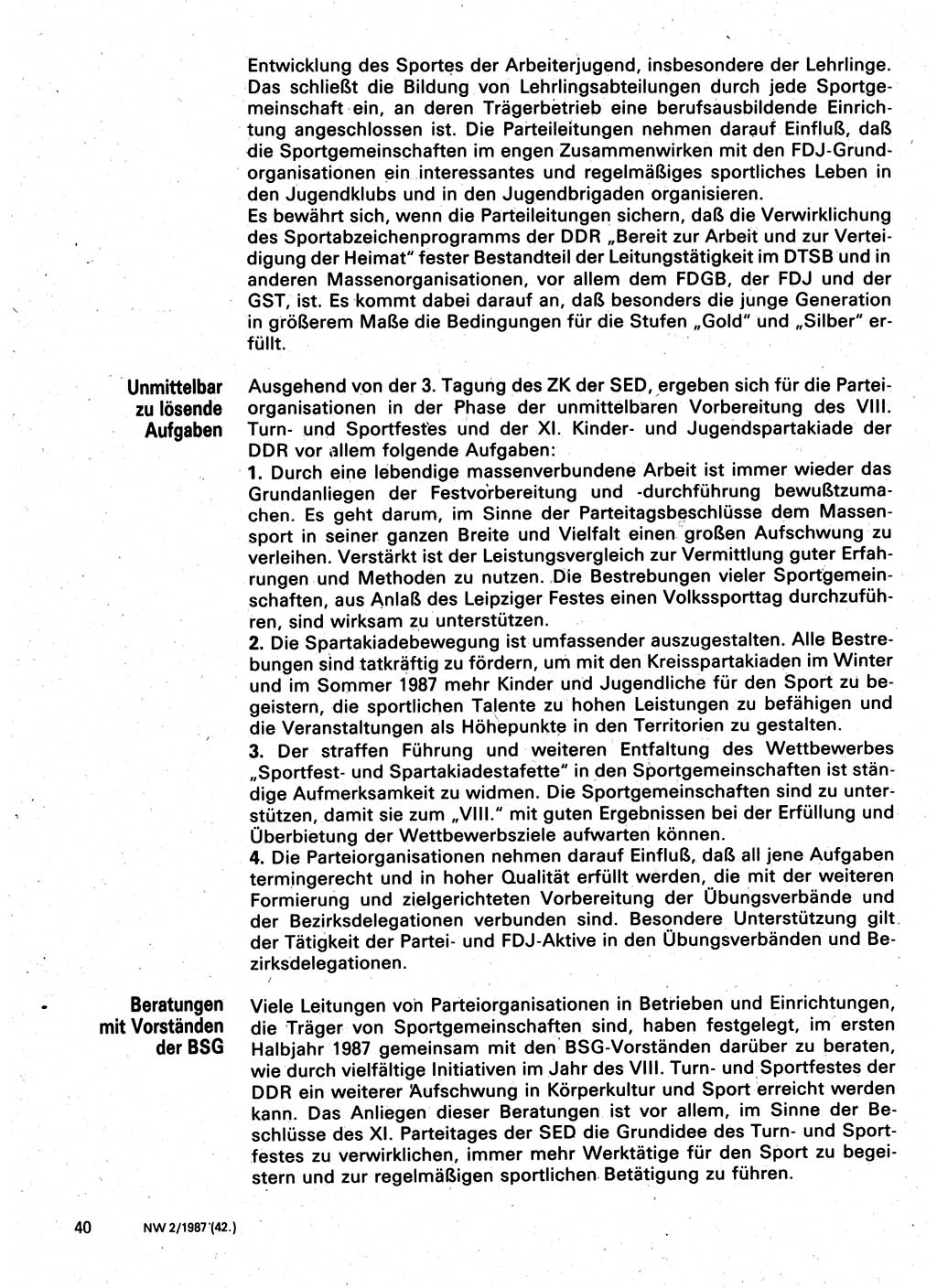 Neuer Weg (NW), Organ des Zentralkomitees (ZK) der SED (Sozialistische Einheitspartei Deutschlands) für Fragen des Parteilebens, 42. Jahrgang [Deutsche Demokratische Republik (DDR)] 1987, Seite 40 (NW ZK SED DDR 1987, S. 40)