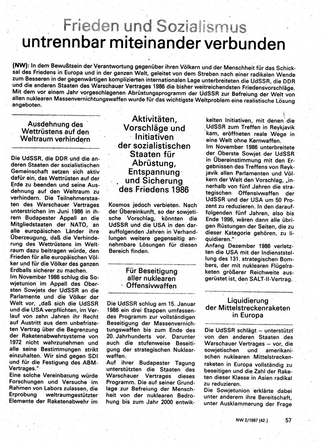 Neuer Weg (NW), Organ des Zentralkomitees (ZK) der SED (Sozialistische Einheitspartei Deutschlands) für Fragen des Parteilebens, 42. Jahrgang [Deutsche Demokratische Republik (DDR)] 1987, Seite 57 (NW ZK SED DDR 1987, S. 57)