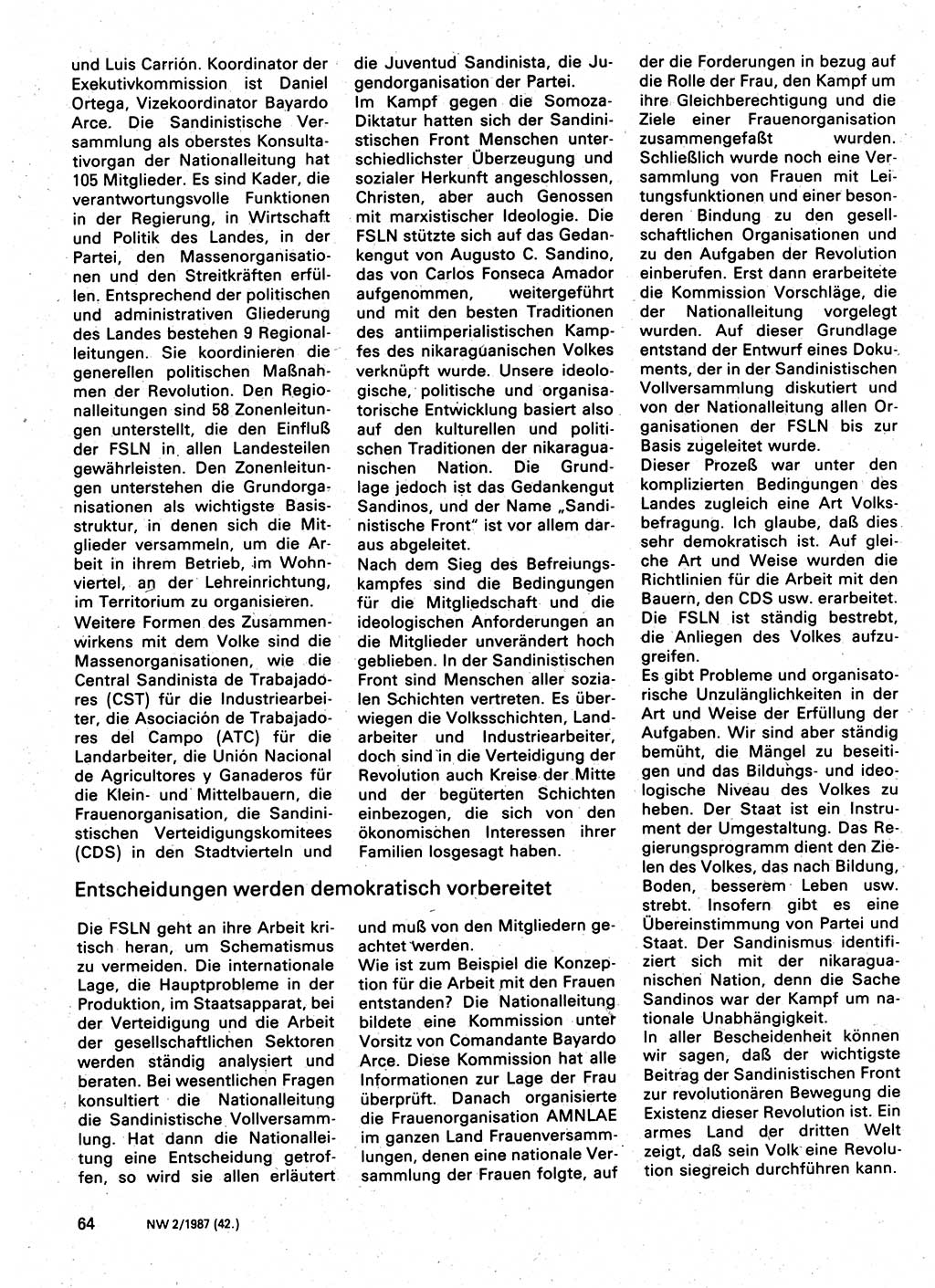 Neuer Weg (NW), Organ des Zentralkomitees (ZK) der SED (Sozialistische Einheitspartei Deutschlands) für Fragen des Parteilebens, 42. Jahrgang [Deutsche Demokratische Republik (DDR)] 1987, Seite 64 (NW ZK SED DDR 1987, S. 64)