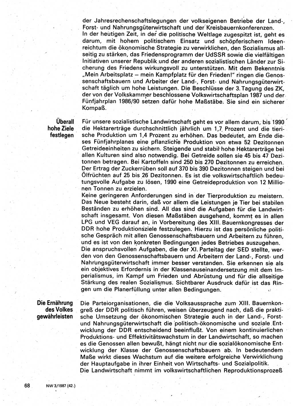 Neuer Weg (NW), Organ des Zentralkomitees (ZK) der SED (Sozialistische Einheitspartei Deutschlands) für Fragen des Parteilebens, 42. Jahrgang [Deutsche Demokratische Republik (DDR)] 1987, Seite 68 (NW ZK SED DDR 1987, S. 68)