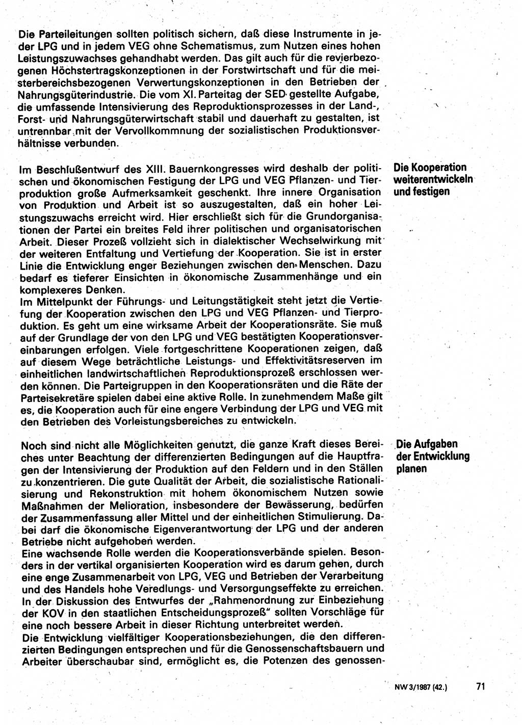 Neuer Weg (NW), Organ des Zentralkomitees (ZK) der SED (Sozialistische Einheitspartei Deutschlands) für Fragen des Parteilebens, 42. Jahrgang [Deutsche Demokratische Republik (DDR)] 1987, Seite 71 (NW ZK SED DDR 1987, S. 71)