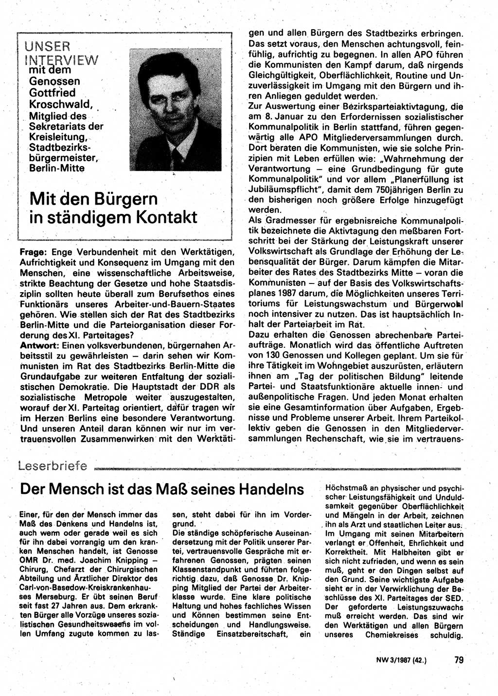 Neuer Weg (NW), Organ des Zentralkomitees (ZK) der SED (Sozialistische Einheitspartei Deutschlands) für Fragen des Parteilebens, 42. Jahrgang [Deutsche Demokratische Republik (DDR)] 1987, Seite 79 (NW ZK SED DDR 1987, S. 79)