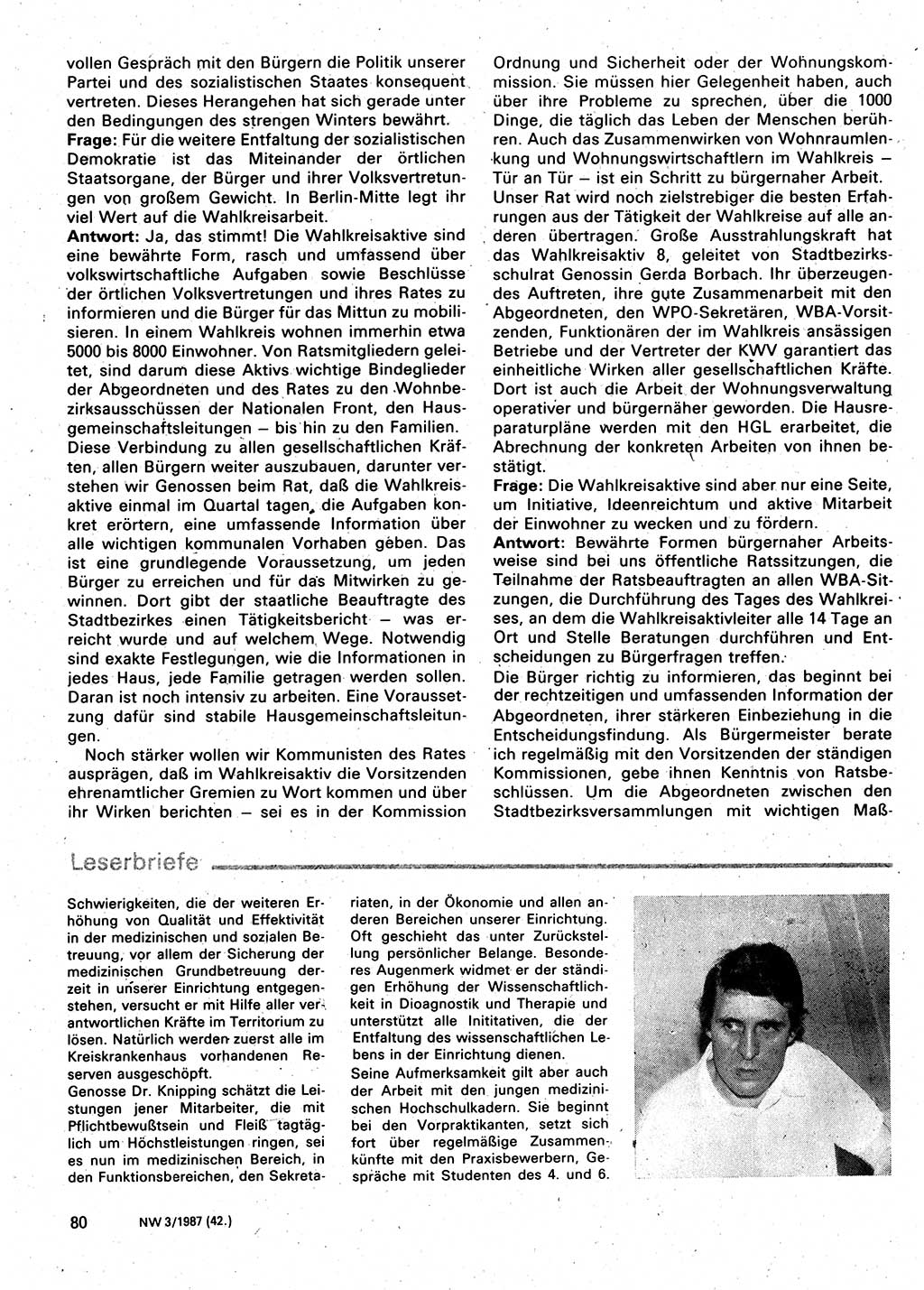 Neuer Weg (NW), Organ des Zentralkomitees (ZK) der SED (Sozialistische Einheitspartei Deutschlands) für Fragen des Parteilebens, 42. Jahrgang [Deutsche Demokratische Republik (DDR)] 1987, Seite 80 (NW ZK SED DDR 1987, S. 80)