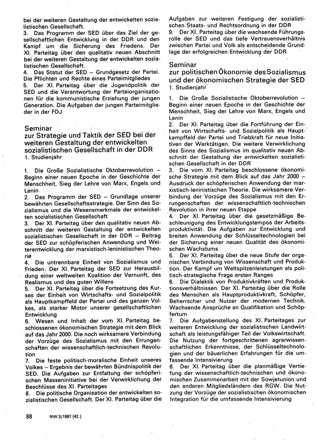 Neuer Weg (NW), Organ des Zentralkomitees (ZK) der SED (Sozialistische Einheitspartei Deutschlands) für Fragen des Parteilebens, 42. Jahrgang [Deutsche Demokratische Republik (DDR)] 1987, Seite 88 (NW ZK SED DDR 1987, S. 88)