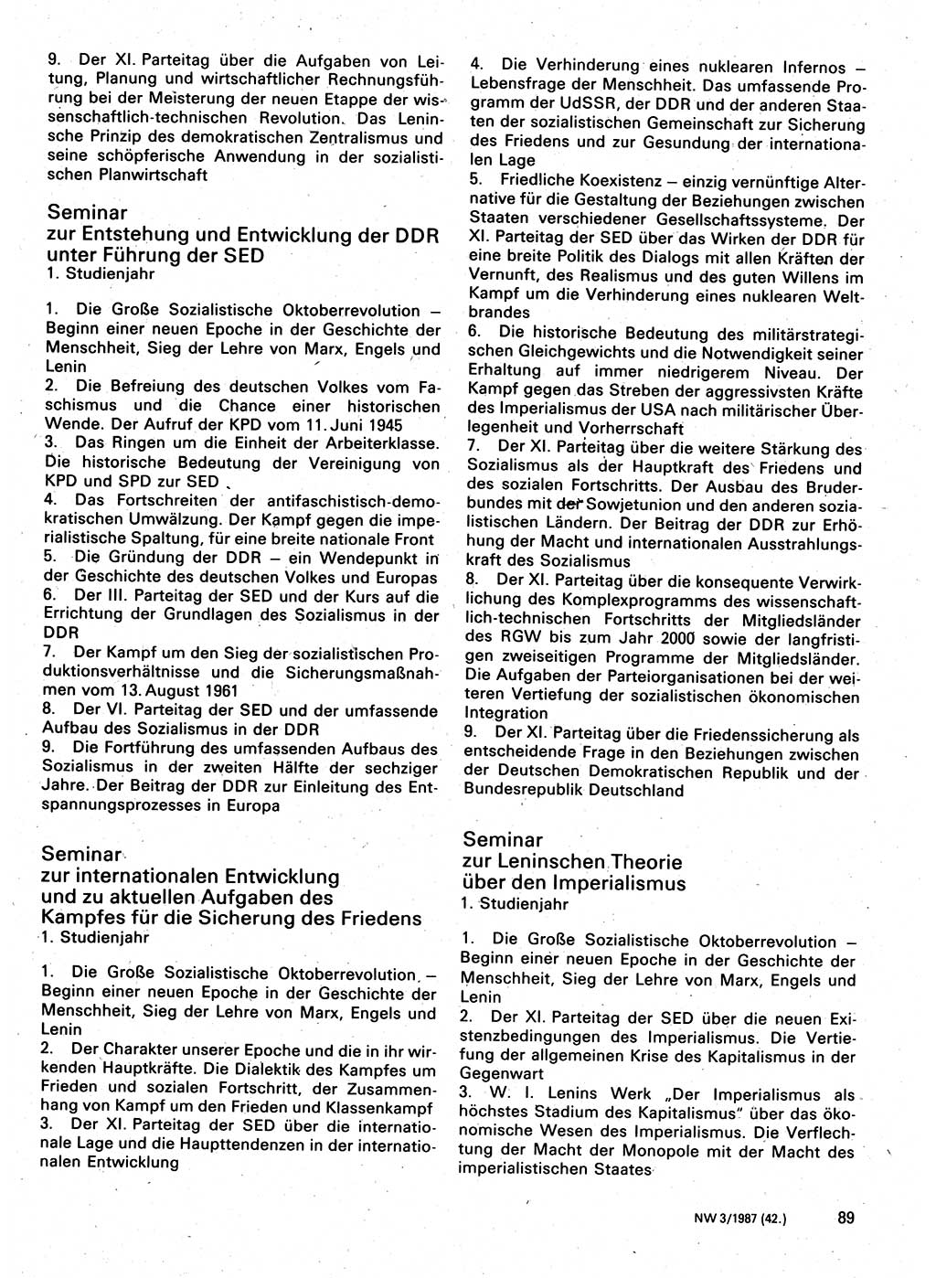 Neuer Weg (NW), Organ des Zentralkomitees (ZK) der SED (Sozialistische Einheitspartei Deutschlands) für Fragen des Parteilebens, 42. Jahrgang [Deutsche Demokratische Republik (DDR)] 1987, Seite 89 (NW ZK SED DDR 1987, S. 89)