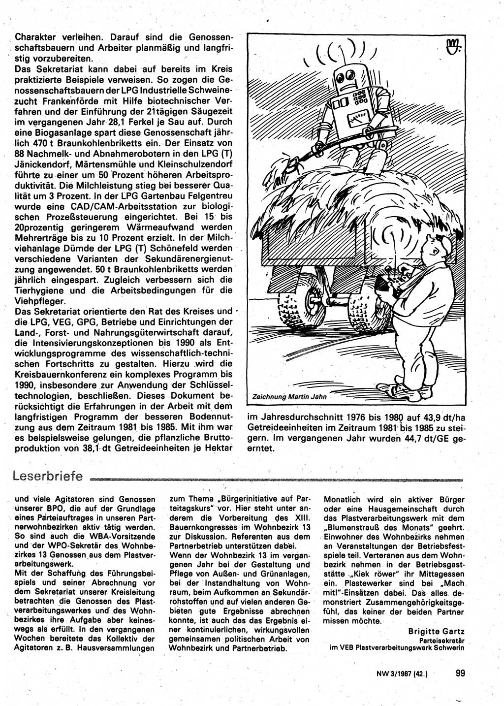 Neuer Weg (NW), Organ des Zentralkomitees (ZK) der SED (Sozialistische Einheitspartei Deutschlands) für Fragen des Parteilebens, 42. Jahrgang [Deutsche Demokratische Republik (DDR)] 1987, Seite 99 (NW ZK SED DDR 1987, S. 99)