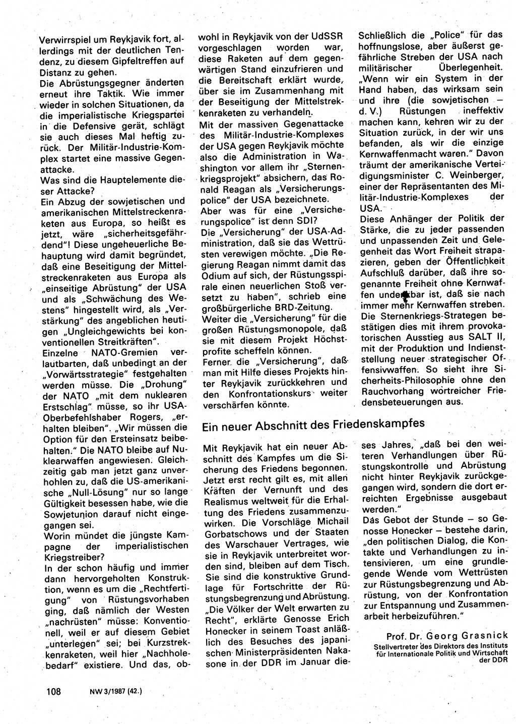 Neuer Weg (NW), Organ des Zentralkomitees (ZK) der SED (Sozialistische Einheitspartei Deutschlands) für Fragen des Parteilebens, 42. Jahrgang [Deutsche Demokratische Republik (DDR)] 1987, Seite 108 (NW ZK SED DDR 1987, S. 108)