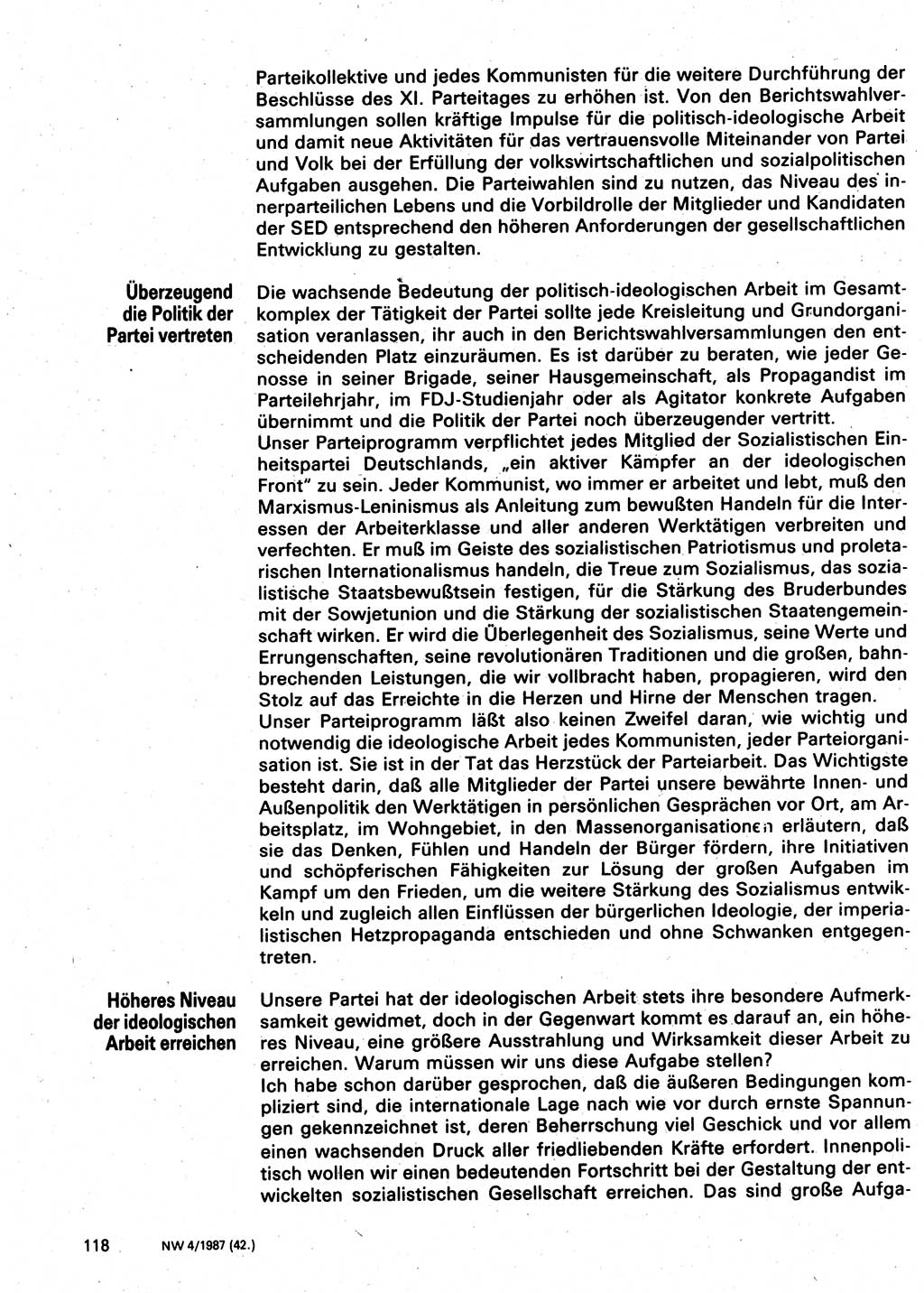 Neuer Weg (NW), Organ des Zentralkomitees (ZK) der SED (Sozialistische Einheitspartei Deutschlands) für Fragen des Parteilebens, 42. Jahrgang [Deutsche Demokratische Republik (DDR)] 1987, Seite 118 (NW ZK SED DDR 1987, S. 118)