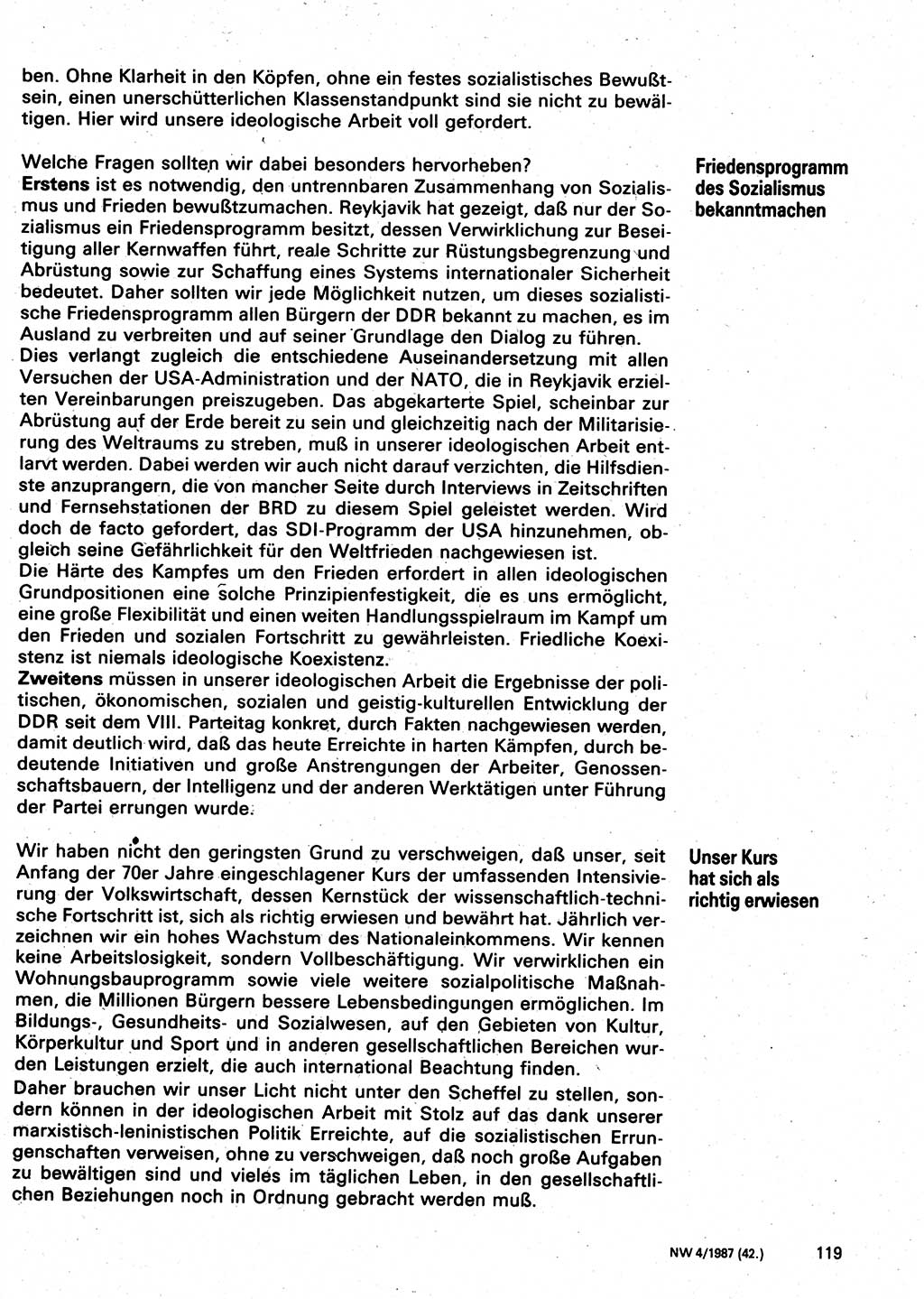 Neuer Weg (NW), Organ des Zentralkomitees (ZK) der SED (Sozialistische Einheitspartei Deutschlands) für Fragen des Parteilebens, 42. Jahrgang [Deutsche Demokratische Republik (DDR)] 1987, Seite 119 (NW ZK SED DDR 1987, S. 119)