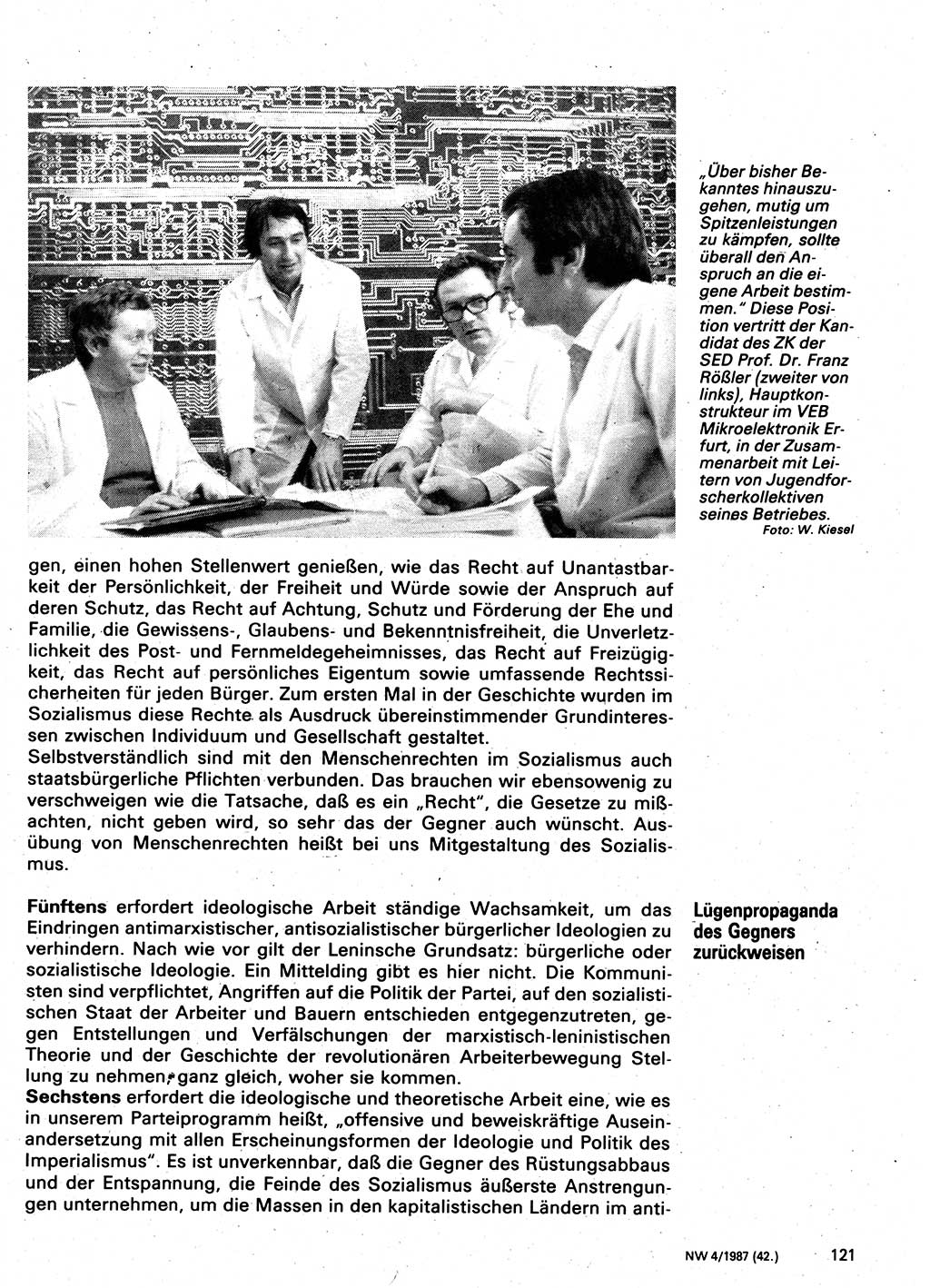 Neuer Weg (NW), Organ des Zentralkomitees (ZK) der SED (Sozialistische Einheitspartei Deutschlands) für Fragen des Parteilebens, 42. Jahrgang [Deutsche Demokratische Republik (DDR)] 1987, Seite 121 (NW ZK SED DDR 1987, S. 121)