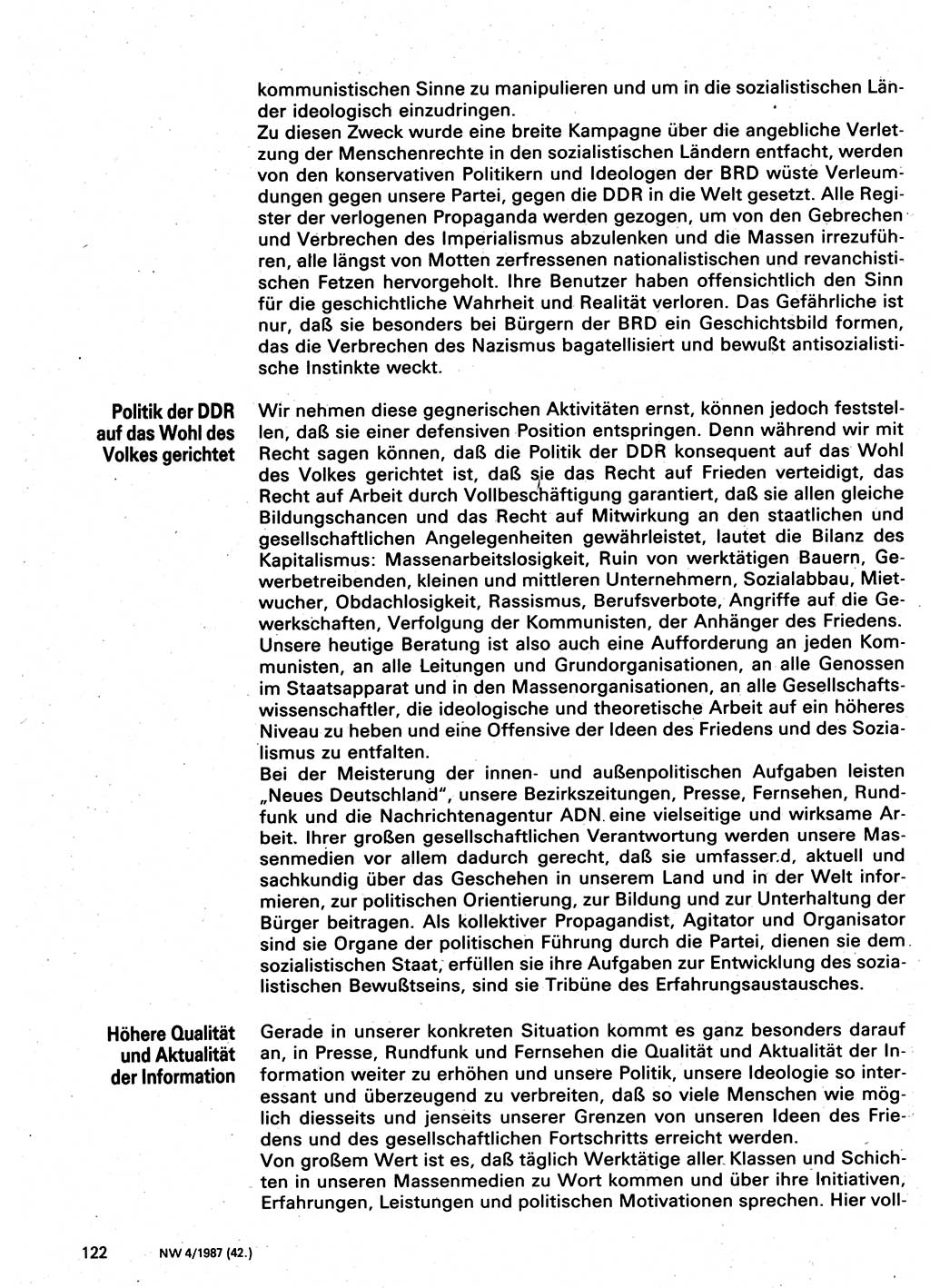 Neuer Weg (NW), Organ des Zentralkomitees (ZK) der SED (Sozialistische Einheitspartei Deutschlands) für Fragen des Parteilebens, 42. Jahrgang [Deutsche Demokratische Republik (DDR)] 1987, Seite 122 (NW ZK SED DDR 1987, S. 122)