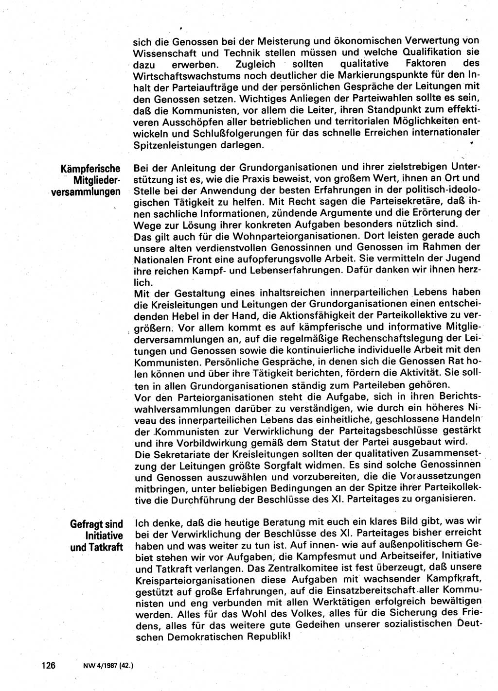 Neuer Weg (NW), Organ des Zentralkomitees (ZK) der SED (Sozialistische Einheitspartei Deutschlands) für Fragen des Parteilebens, 42. Jahrgang [Deutsche Demokratische Republik (DDR)] 1987, Seite 126 (NW ZK SED DDR 1987, S. 126)