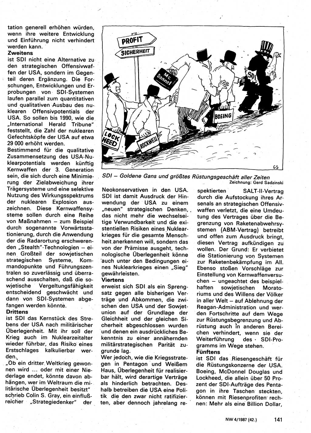 Neuer Weg (NW), Organ des Zentralkomitees (ZK) der SED (Sozialistische Einheitspartei Deutschlands) für Fragen des Parteilebens, 42. Jahrgang [Deutsche Demokratische Republik (DDR)] 1987, Seite 141 (NW ZK SED DDR 1987, S. 141)