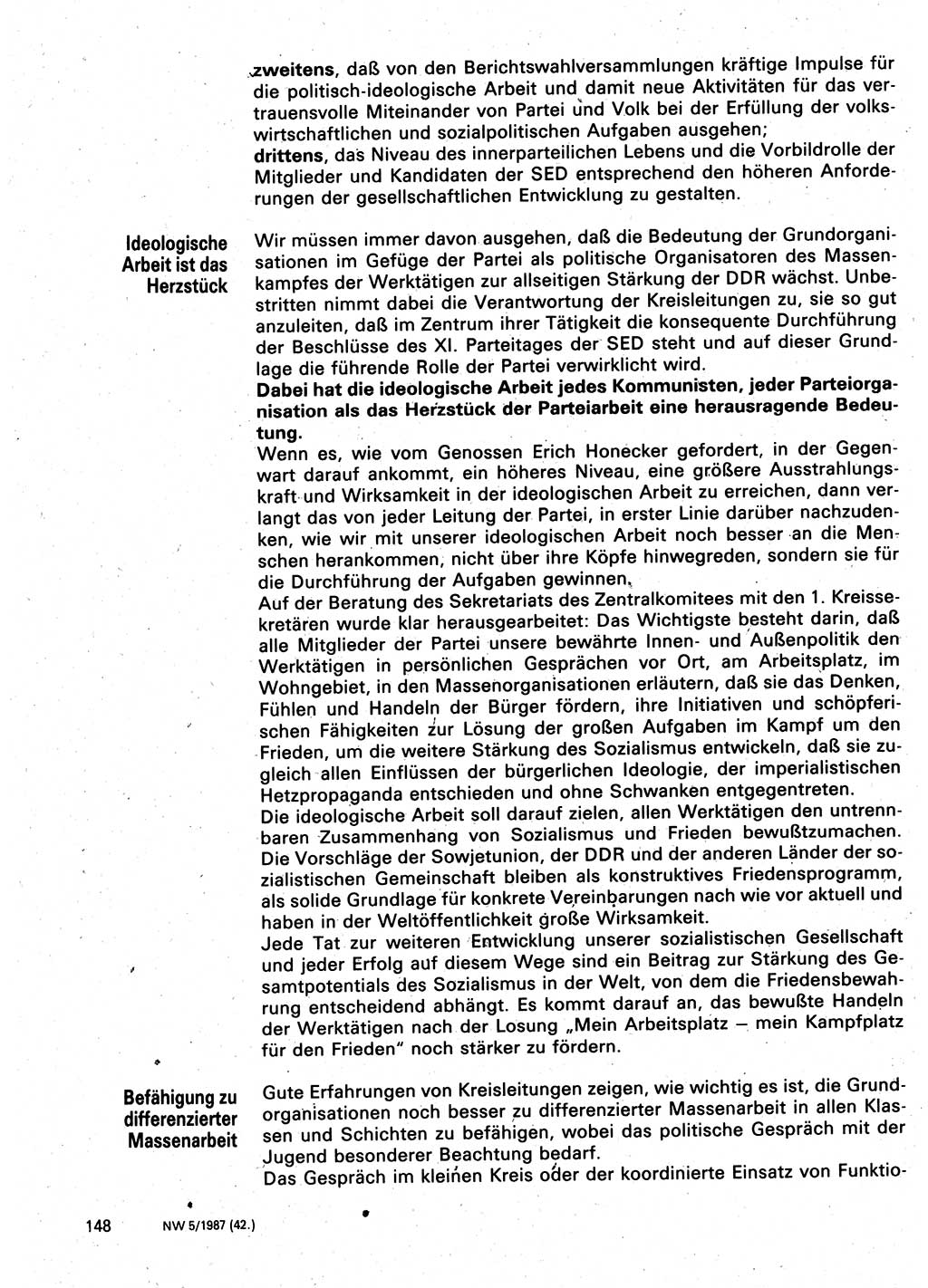 Neuer Weg (NW), Organ des Zentralkomitees (ZK) der SED (Sozialistische Einheitspartei Deutschlands) für Fragen des Parteilebens, 42. Jahrgang [Deutsche Demokratische Republik (DDR)] 1987, Seite 148 (NW ZK SED DDR 1987, S. 148)