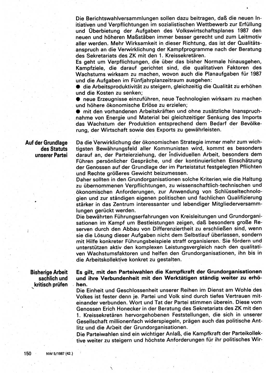 Neuer Weg (NW), Organ des Zentralkomitees (ZK) der SED (Sozialistische Einheitspartei Deutschlands) für Fragen des Parteilebens, 42. Jahrgang [Deutsche Demokratische Republik (DDR)] 1987, Seite 150 (NW ZK SED DDR 1987, S. 150)