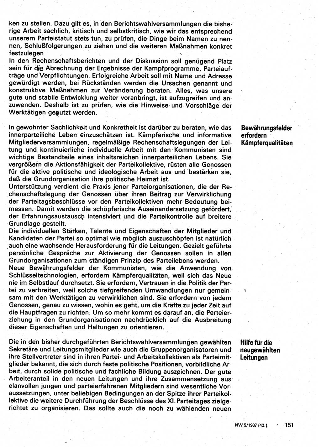 Neuer Weg (NW), Organ des Zentralkomitees (ZK) der SED (Sozialistische Einheitspartei Deutschlands) für Fragen des Parteilebens, 42. Jahrgang [Deutsche Demokratische Republik (DDR)] 1987, Seite 151 (NW ZK SED DDR 1987, S. 151)