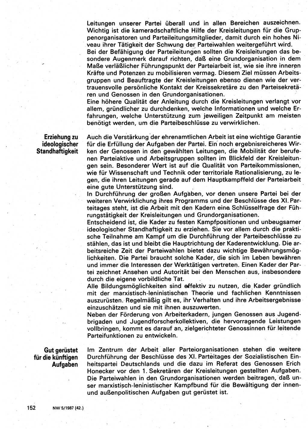 Neuer Weg (NW), Organ des Zentralkomitees (ZK) der SED (Sozialistische Einheitspartei Deutschlands) für Fragen des Parteilebens, 42. Jahrgang [Deutsche Demokratische Republik (DDR)] 1987, Seite 152 (NW ZK SED DDR 1987, S. 152)