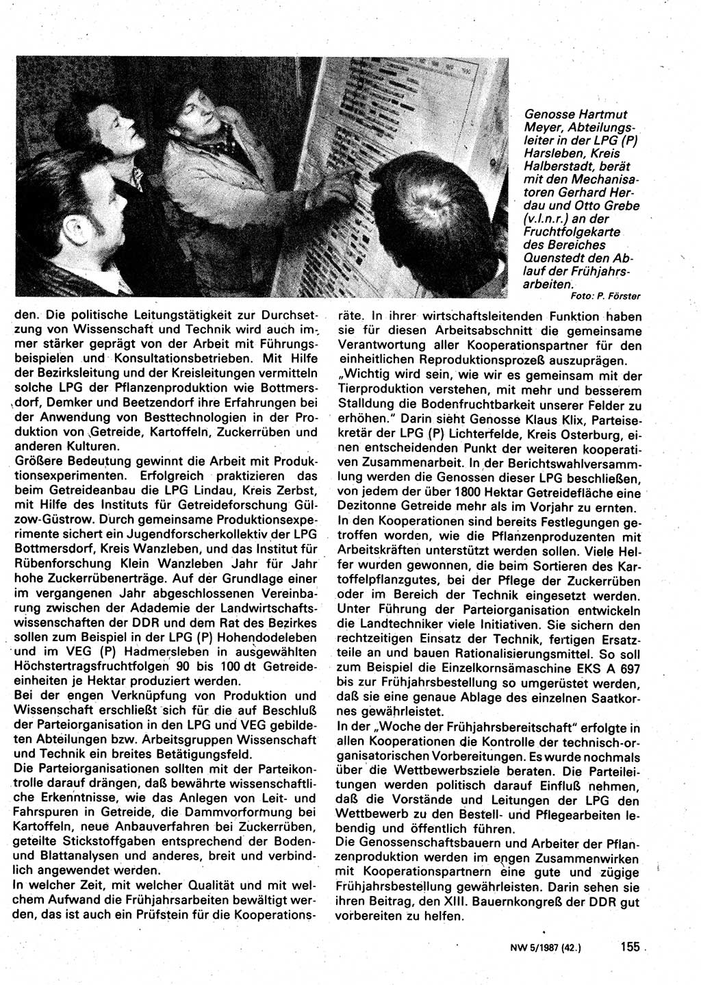 Neuer Weg (NW), Organ des Zentralkomitees (ZK) der SED (Sozialistische Einheitspartei Deutschlands) für Fragen des Parteilebens, 42. Jahrgang [Deutsche Demokratische Republik (DDR)] 1987, Seite 155 (NW ZK SED DDR 1987, S. 155)