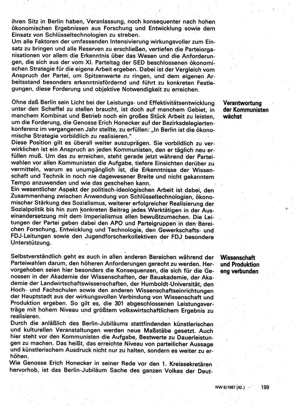 Neuer Weg (NW), Organ des Zentralkomitees (ZK) der SED (Sozialistische Einheitspartei Deutschlands) für Fragen des Parteilebens, 42. Jahrgang [Deutsche Demokratische Republik (DDR)] 1987, Seite 199 (NW ZK SED DDR 1987, S. 199)