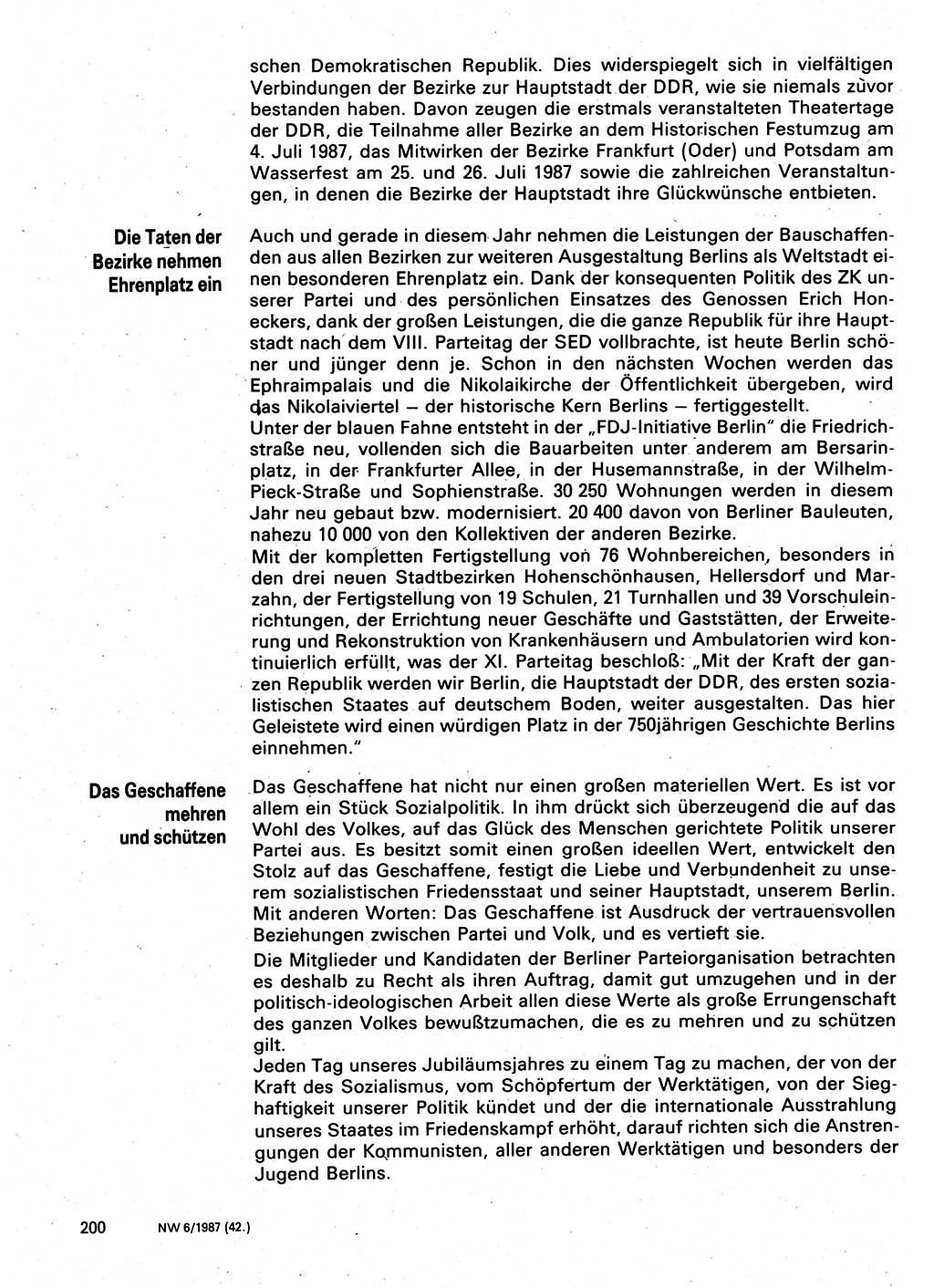 Neuer Weg (NW), Organ des Zentralkomitees (ZK) der SED (Sozialistische Einheitspartei Deutschlands) für Fragen des Parteilebens, 42. Jahrgang [Deutsche Demokratische Republik (DDR)] 1987, Seite 200 (NW ZK SED DDR 1987, S. 200)