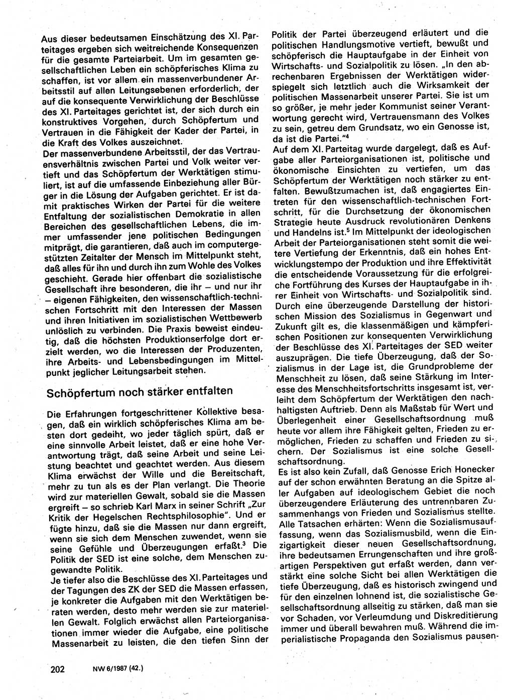 Neuer Weg (NW), Organ des Zentralkomitees (ZK) der SED (Sozialistische Einheitspartei Deutschlands) für Fragen des Parteilebens, 42. Jahrgang [Deutsche Demokratische Republik (DDR)] 1987, Seite 202 (NW ZK SED DDR 1987, S. 202)