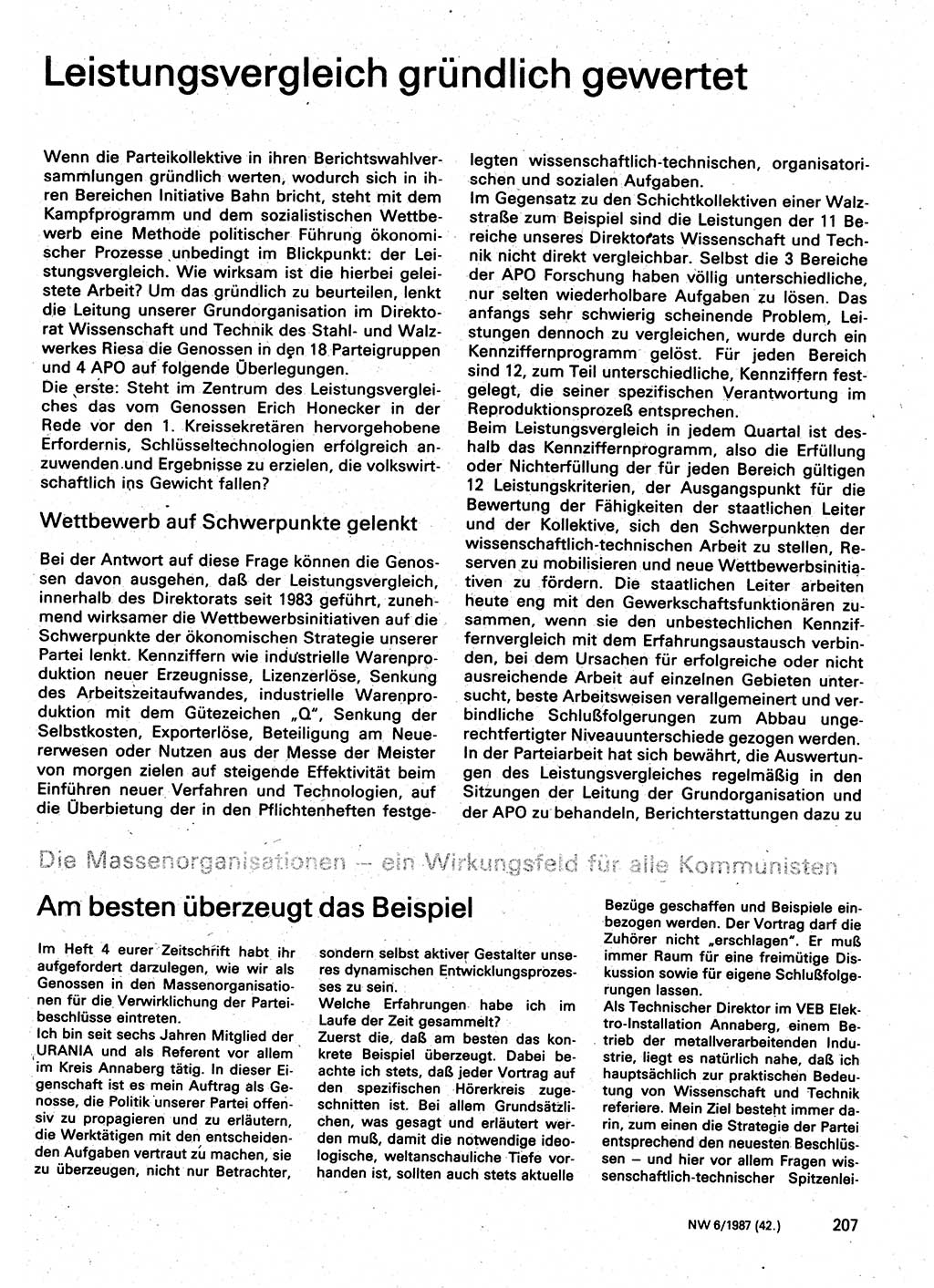 Neuer Weg (NW), Organ des Zentralkomitees (ZK) der SED (Sozialistische Einheitspartei Deutschlands) für Fragen des Parteilebens, 42. Jahrgang [Deutsche Demokratische Republik (DDR)] 1987, Seite 207 (NW ZK SED DDR 1987, S. 207)