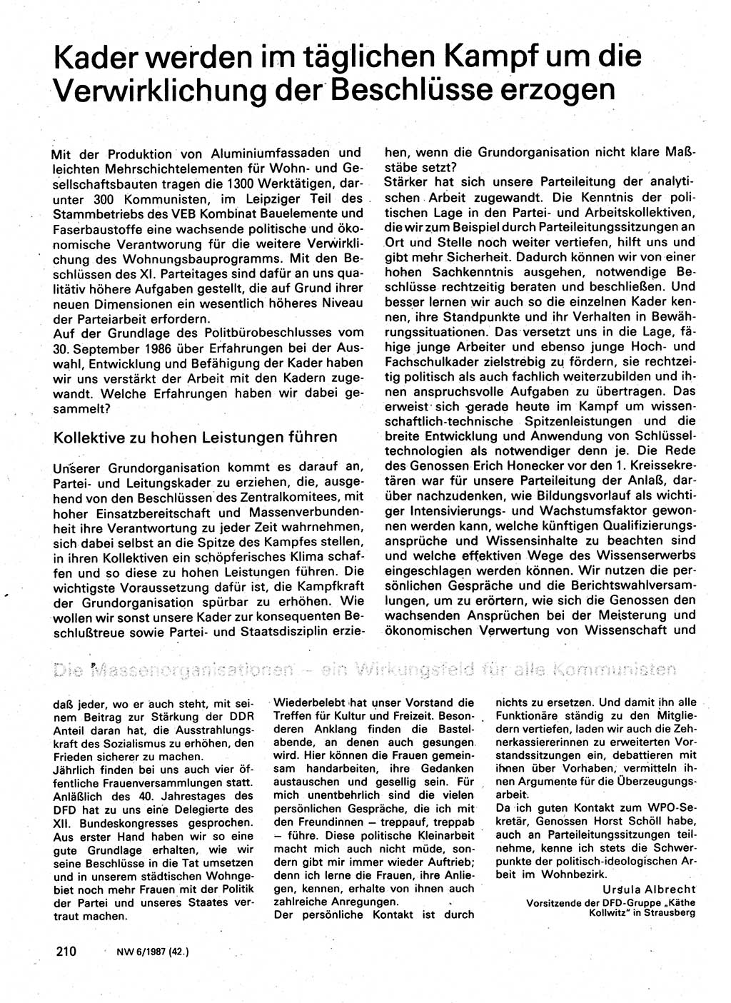 Neuer Weg (NW), Organ des Zentralkomitees (ZK) der SED (Sozialistische Einheitspartei Deutschlands) für Fragen des Parteilebens, 42. Jahrgang [Deutsche Demokratische Republik (DDR)] 1987, Seite 210 (NW ZK SED DDR 1987, S. 210)