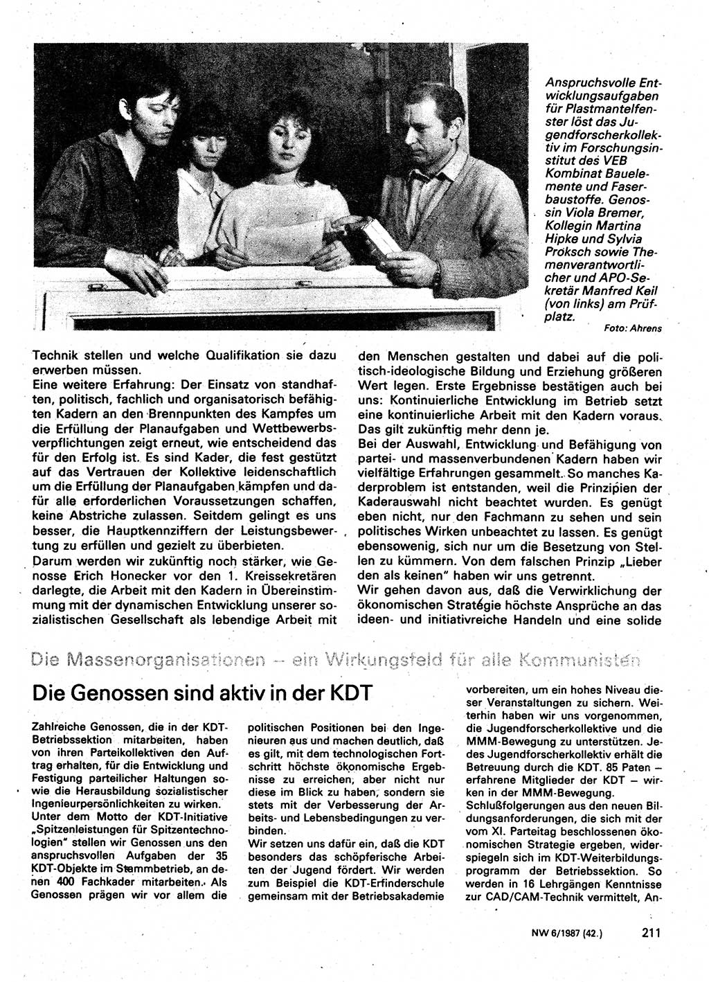 Neuer Weg (NW), Organ des Zentralkomitees (ZK) der SED (Sozialistische Einheitspartei Deutschlands) für Fragen des Parteilebens, 42. Jahrgang [Deutsche Demokratische Republik (DDR)] 1987, Seite 211 (NW ZK SED DDR 1987, S. 211)