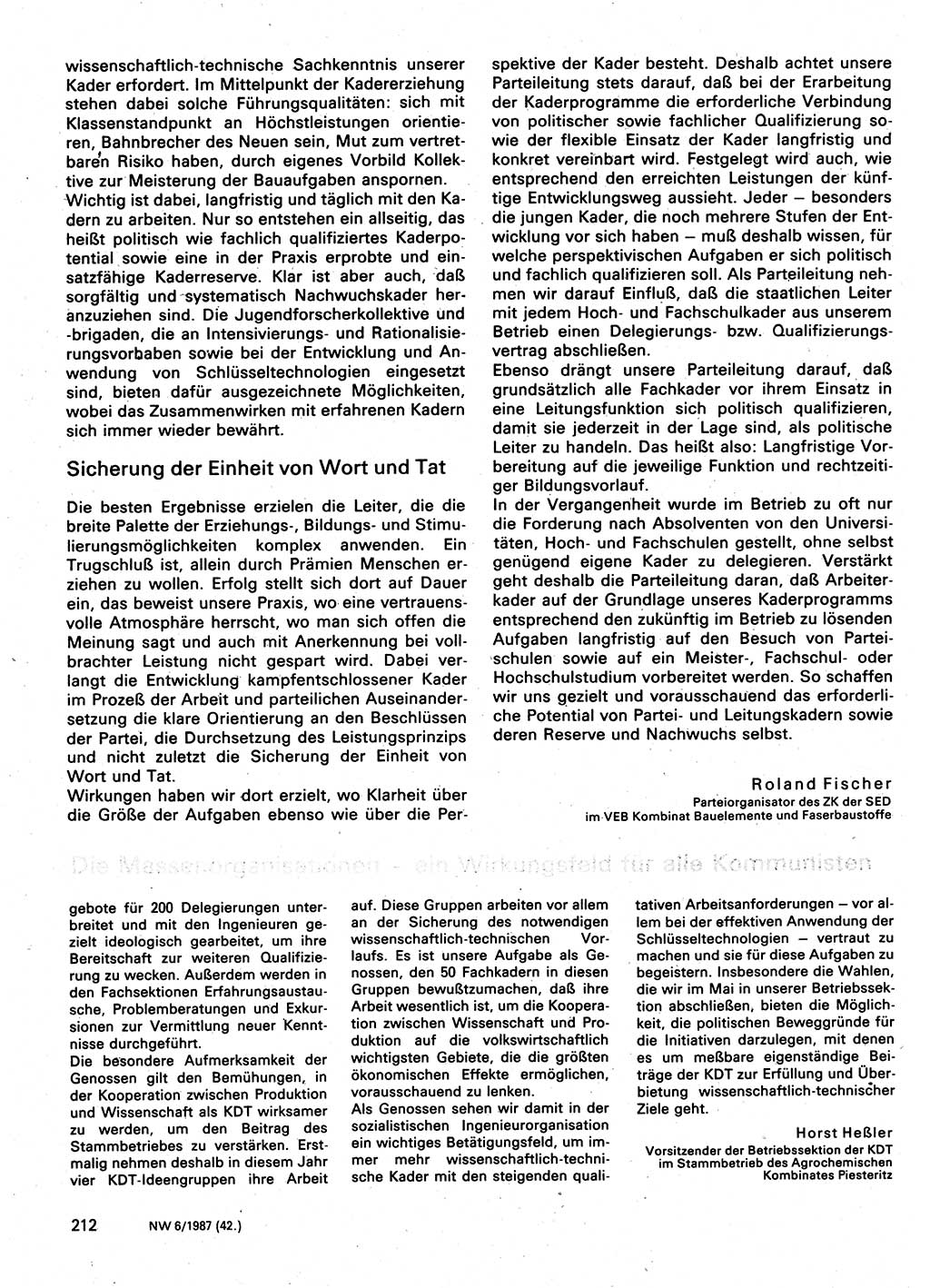 Neuer Weg (NW), Organ des Zentralkomitees (ZK) der SED (Sozialistische Einheitspartei Deutschlands) für Fragen des Parteilebens, 42. Jahrgang [Deutsche Demokratische Republik (DDR)] 1987, Seite 212 (NW ZK SED DDR 1987, S. 212)