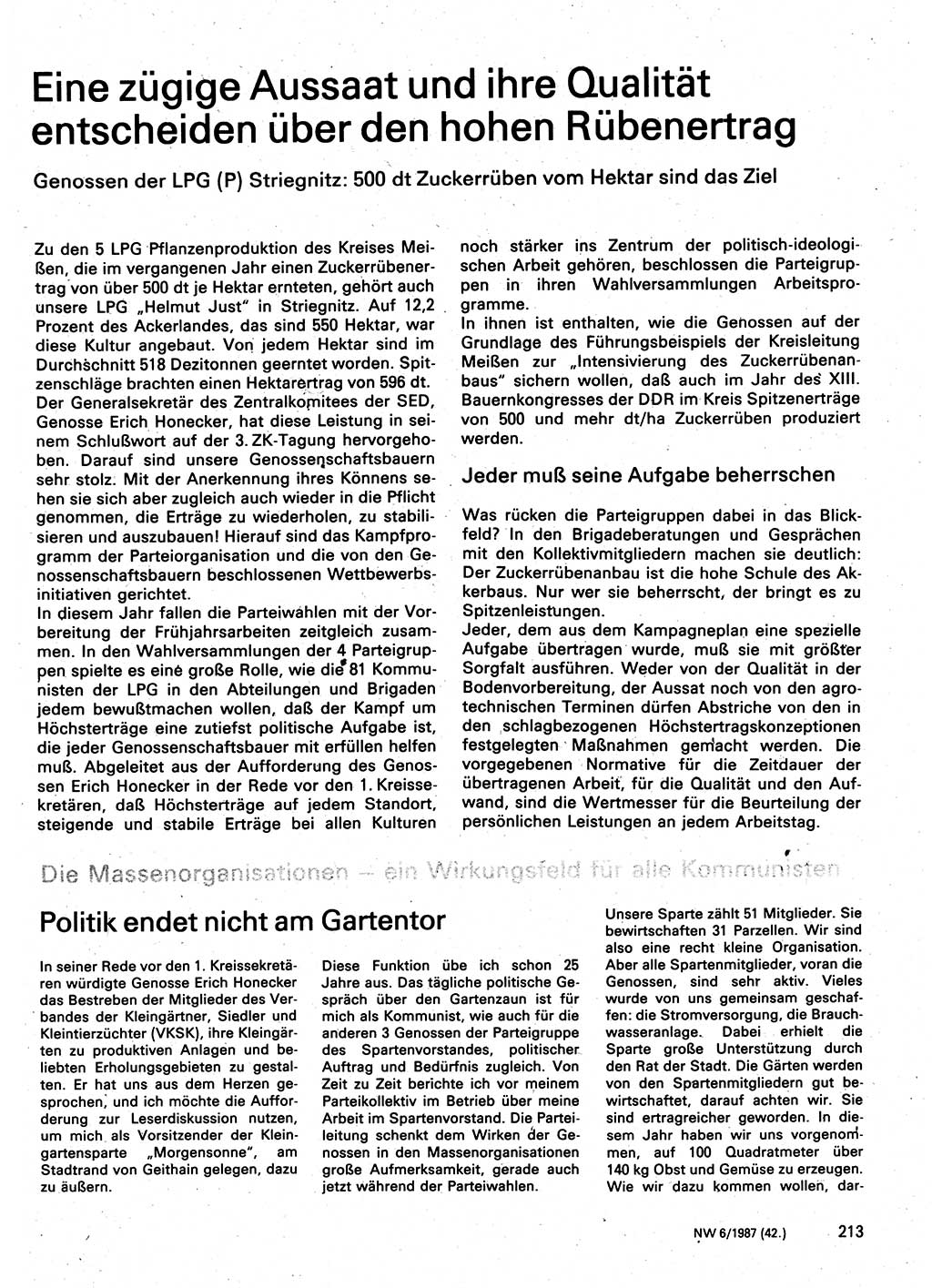 Neuer Weg (NW), Organ des Zentralkomitees (ZK) der SED (Sozialistische Einheitspartei Deutschlands) für Fragen des Parteilebens, 42. Jahrgang [Deutsche Demokratische Republik (DDR)] 1987, Seite 213 (NW ZK SED DDR 1987, S. 213)