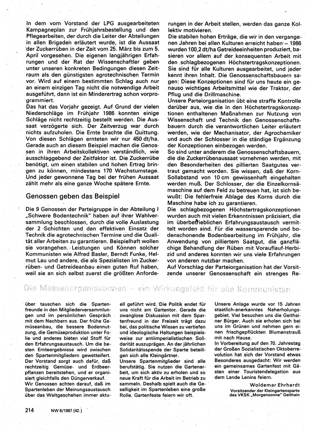 Neuer Weg (NW), Organ des Zentralkomitees (ZK) der SED (Sozialistische Einheitspartei Deutschlands) für Fragen des Parteilebens, 42. Jahrgang [Deutsche Demokratische Republik (DDR)] 1987, Seite 214 (NW ZK SED DDR 1987, S. 214)