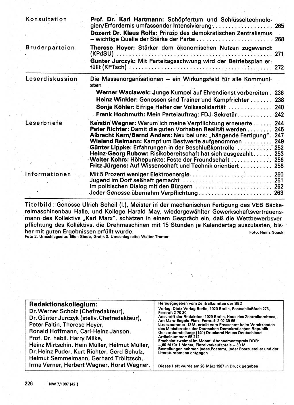 Neuer Weg (NW), Organ des Zentralkomitees (ZK) der SED (Sozialistische Einheitspartei Deutschlands) für Fragen des Parteilebens, 42. Jahrgang [Deutsche Demokratische Republik (DDR)] 1987, Seite 226 (NW ZK SED DDR 1987, S. 226)