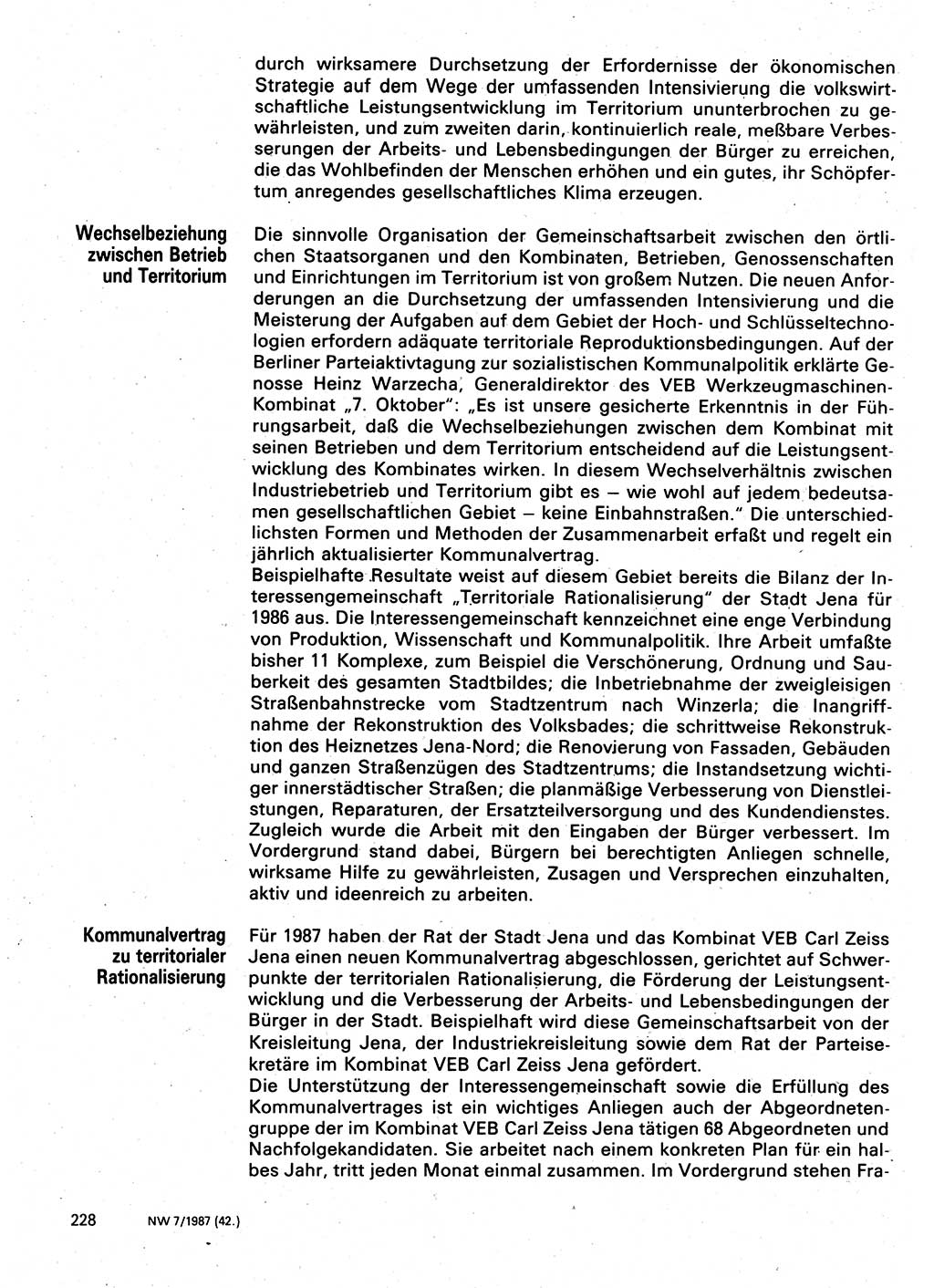 Neuer Weg (NW), Organ des Zentralkomitees (ZK) der SED (Sozialistische Einheitspartei Deutschlands) für Fragen des Parteilebens, 42. Jahrgang [Deutsche Demokratische Republik (DDR)] 1987, Seite 228 (NW ZK SED DDR 1987, S. 228)