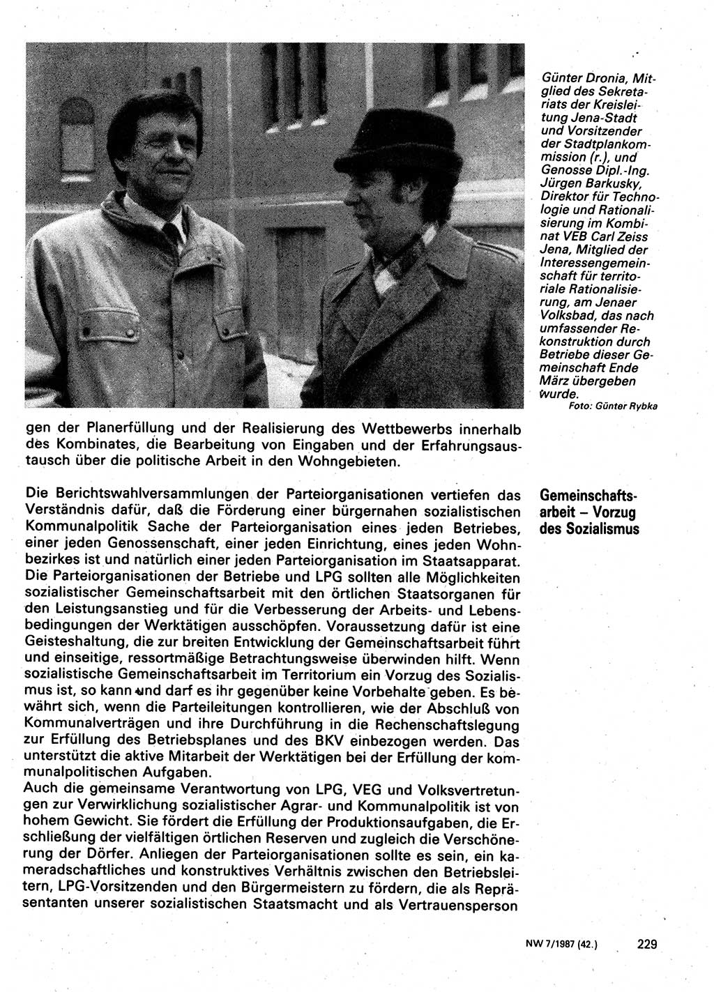Neuer Weg (NW), Organ des Zentralkomitees (ZK) der SED (Sozialistische Einheitspartei Deutschlands) für Fragen des Parteilebens, 42. Jahrgang [Deutsche Demokratische Republik (DDR)] 1987, Seite 229 (NW ZK SED DDR 1987, S. 229)