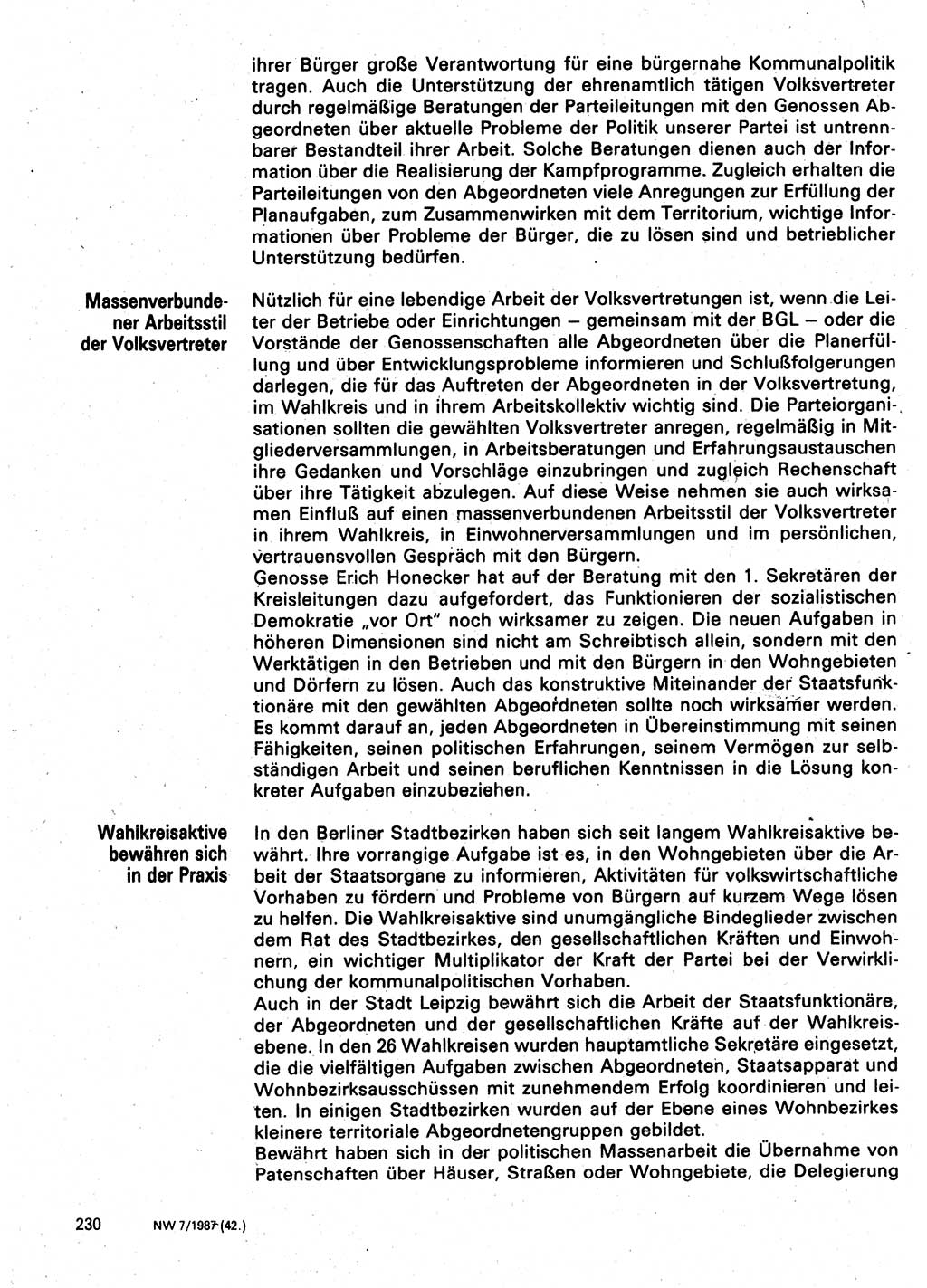 Neuer Weg (NW), Organ des Zentralkomitees (ZK) der SED (Sozialistische Einheitspartei Deutschlands) für Fragen des Parteilebens, 42. Jahrgang [Deutsche Demokratische Republik (DDR)] 1987, Seite 230 (NW ZK SED DDR 1987, S. 230)