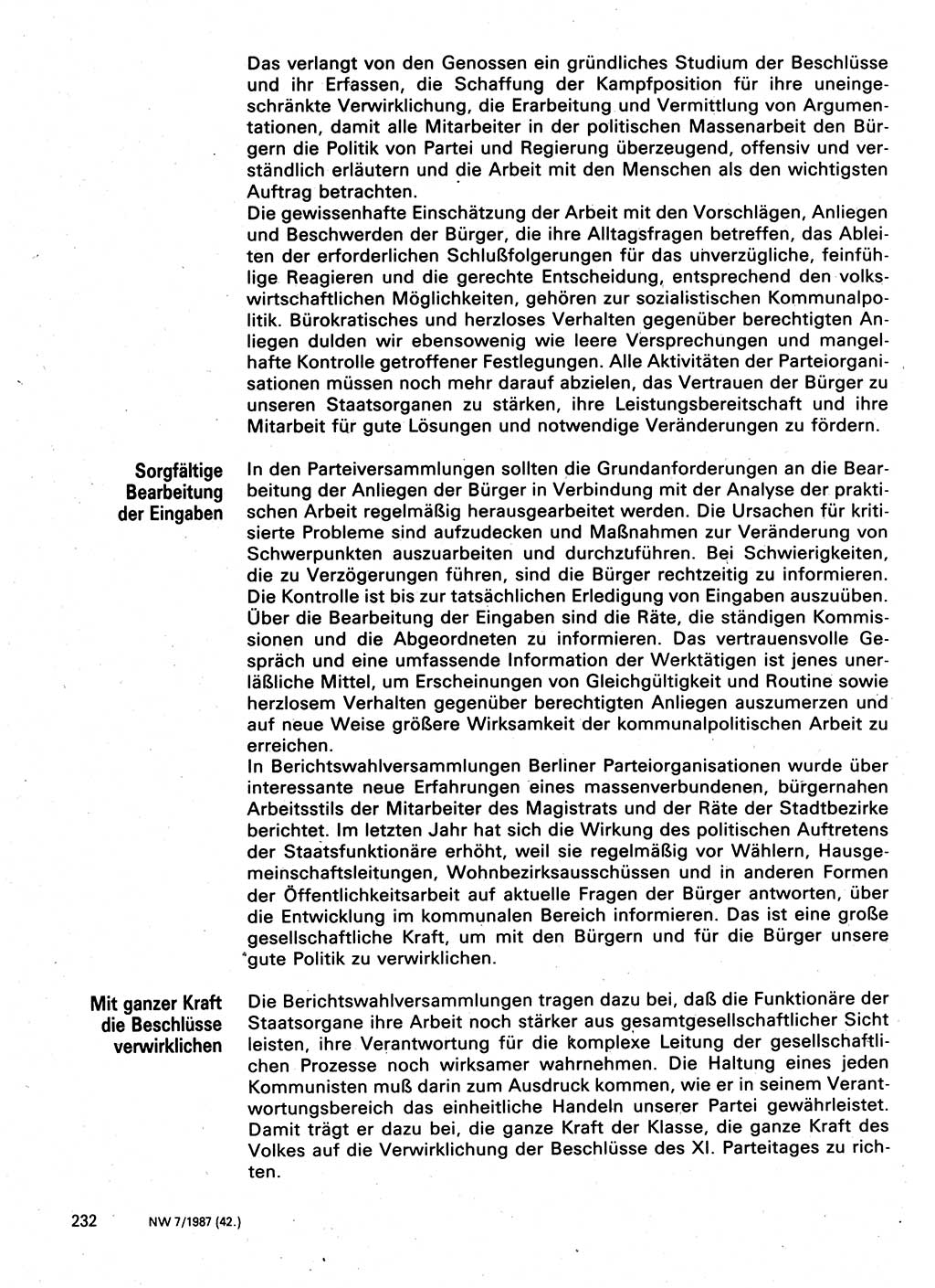 Neuer Weg (NW), Organ des Zentralkomitees (ZK) der SED (Sozialistische Einheitspartei Deutschlands) für Fragen des Parteilebens, 42. Jahrgang [Deutsche Demokratische Republik (DDR)] 1987, Seite 232 (NW ZK SED DDR 1987, S. 232)