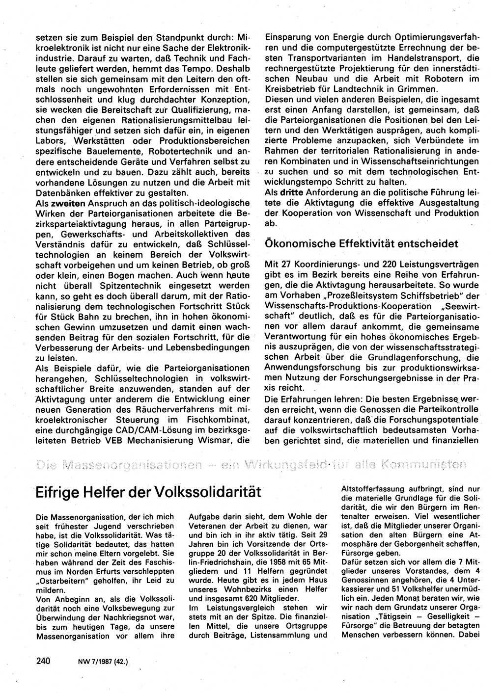 Neuer Weg (NW), Organ des Zentralkomitees (ZK) der SED (Sozialistische Einheitspartei Deutschlands) für Fragen des Parteilebens, 42. Jahrgang [Deutsche Demokratische Republik (DDR)] 1987, Seite 240 (NW ZK SED DDR 1987, S. 240)